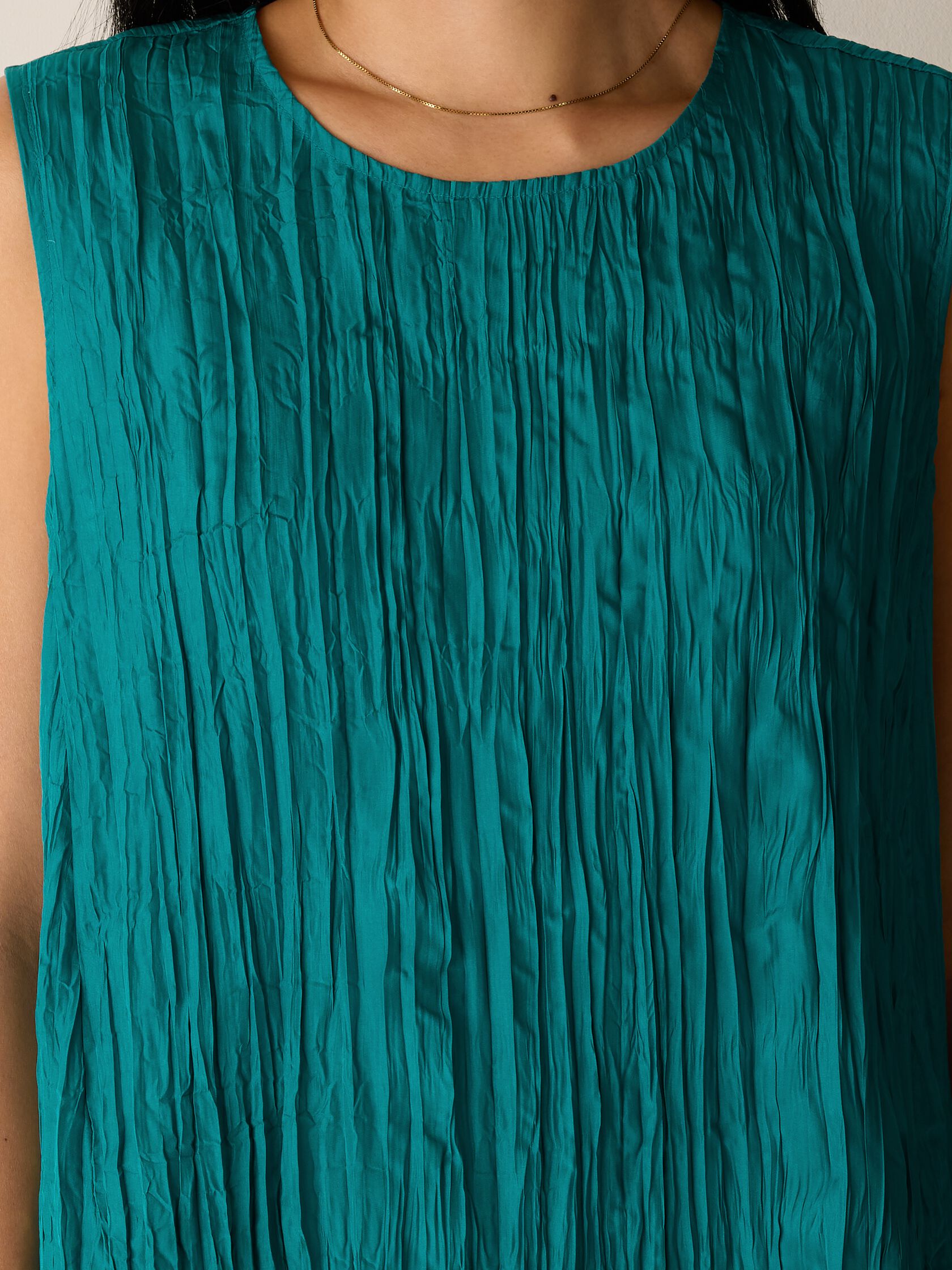 Crushed Silk Round Neck Dress