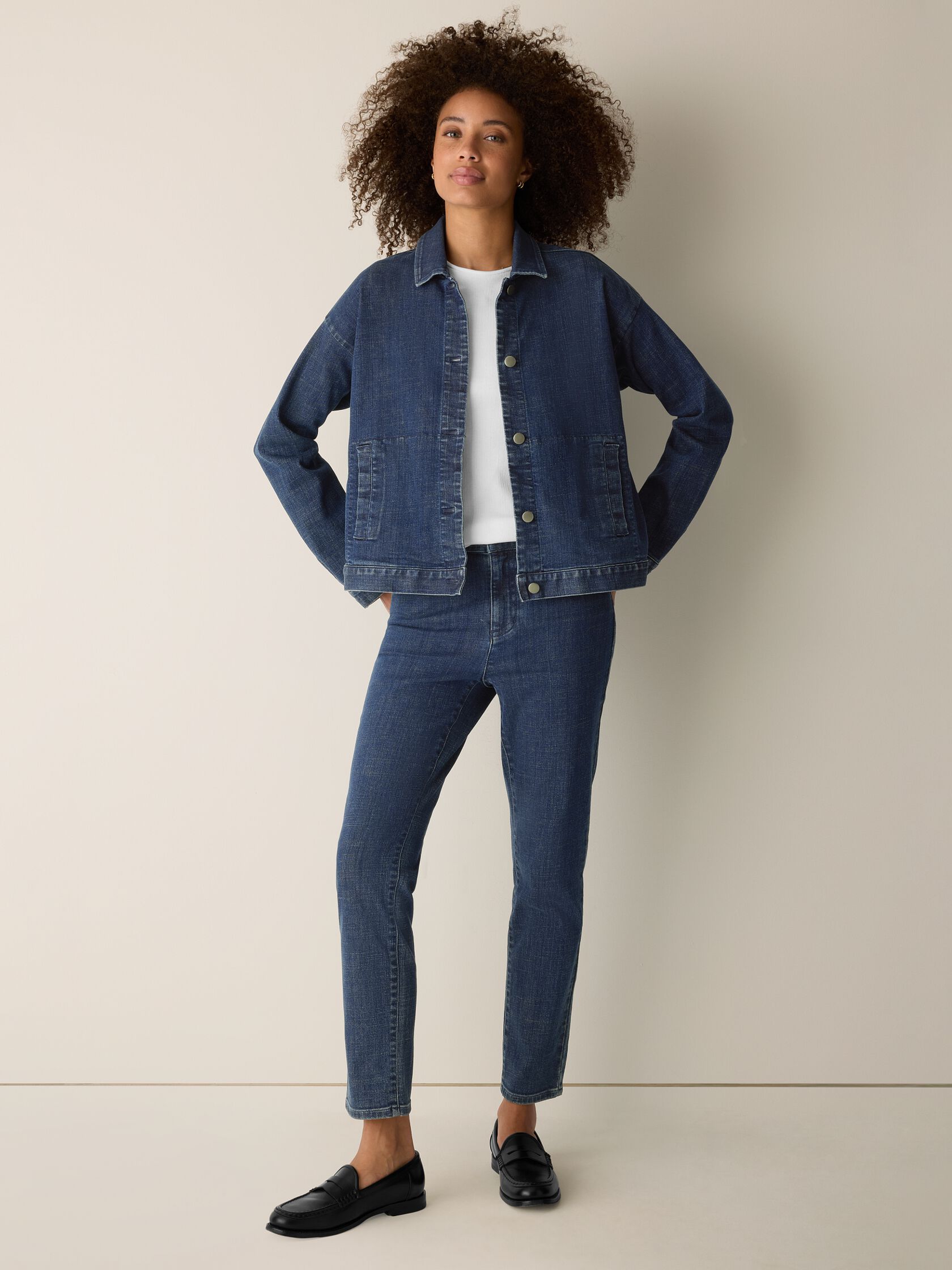 Cotton Stretch Denim Classic Collar Jacket