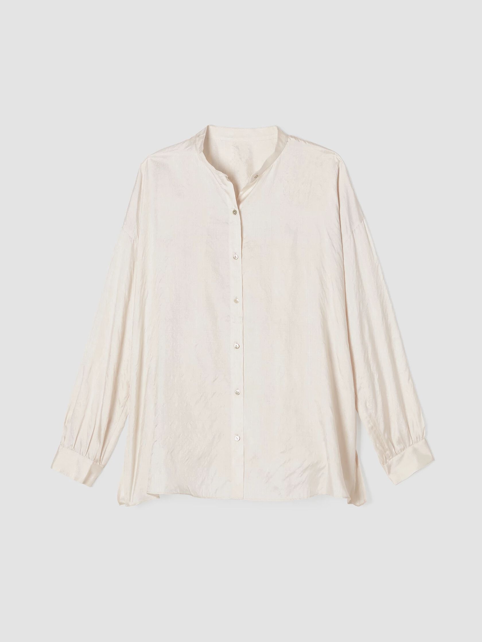 Washed Silk Tussah Mandarin Collar Shirt