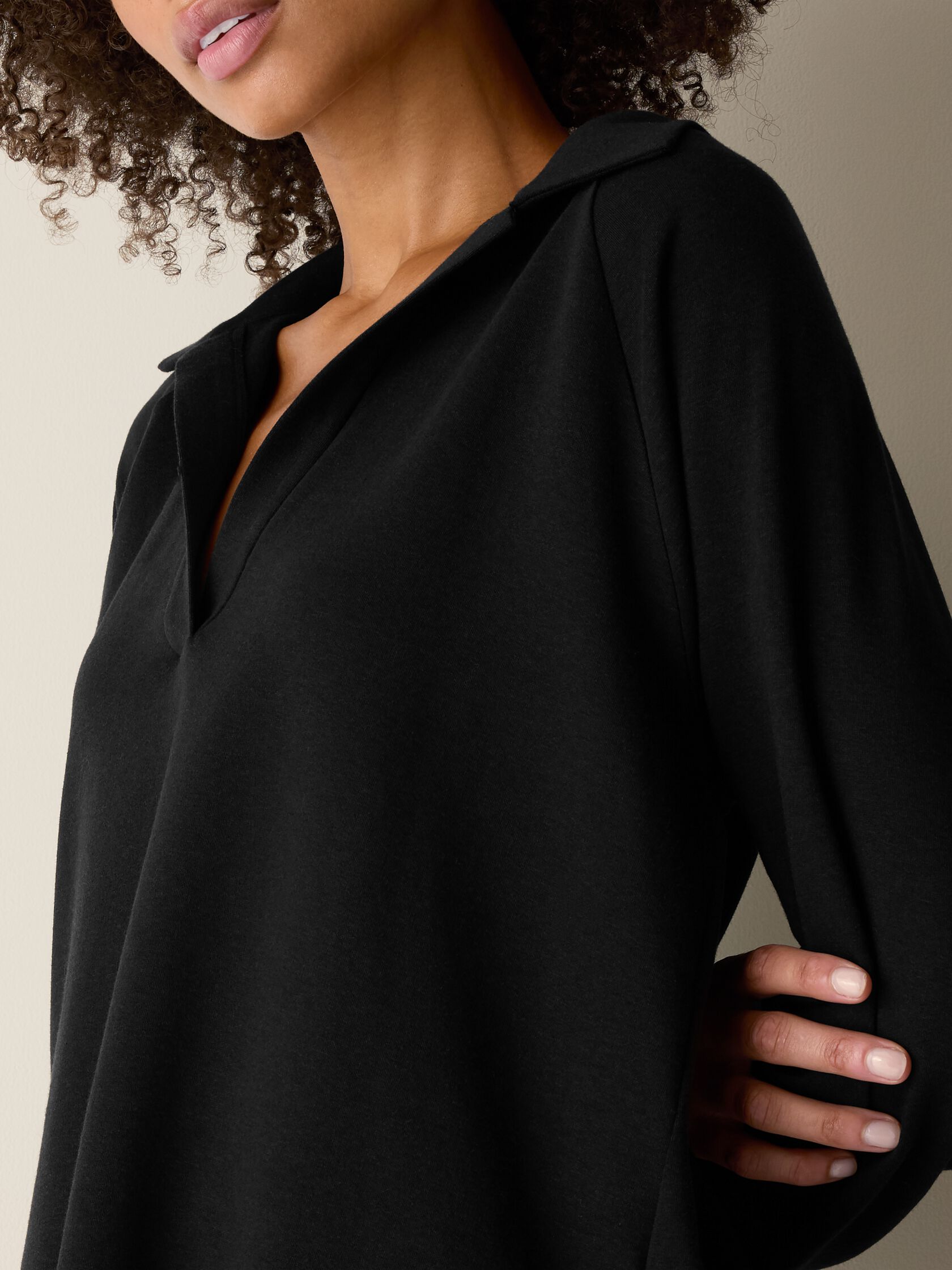 Cozy Brushed Terry Hug Split Neck Long Top