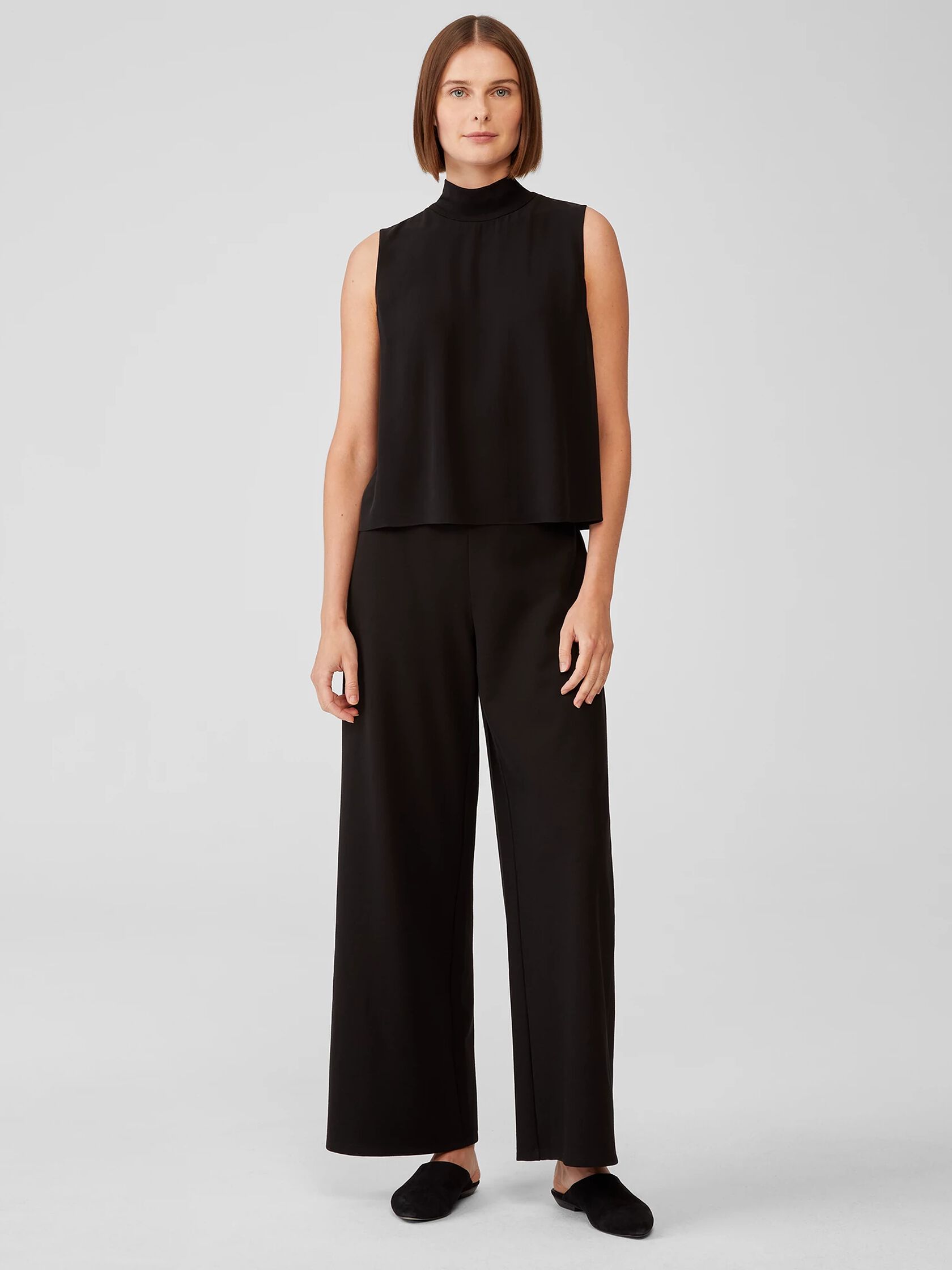 Silk Georgette Crepe Mock Neck Tank