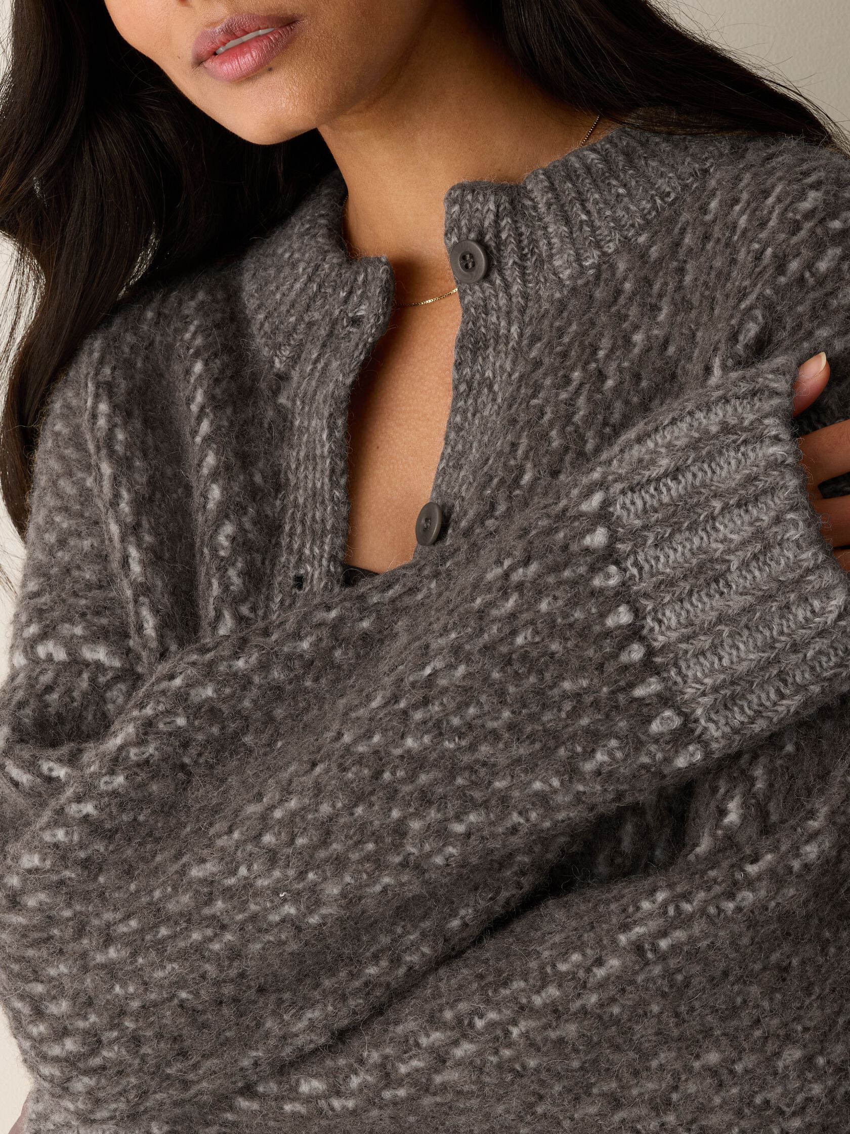 Brushed Alpaca Wool Blend High Collar Cardigan