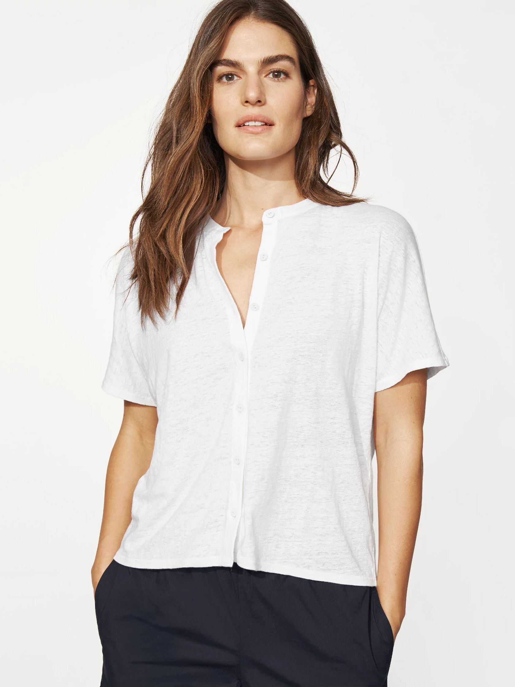 Organic Linen Jersey Mandarin Collar Shirt