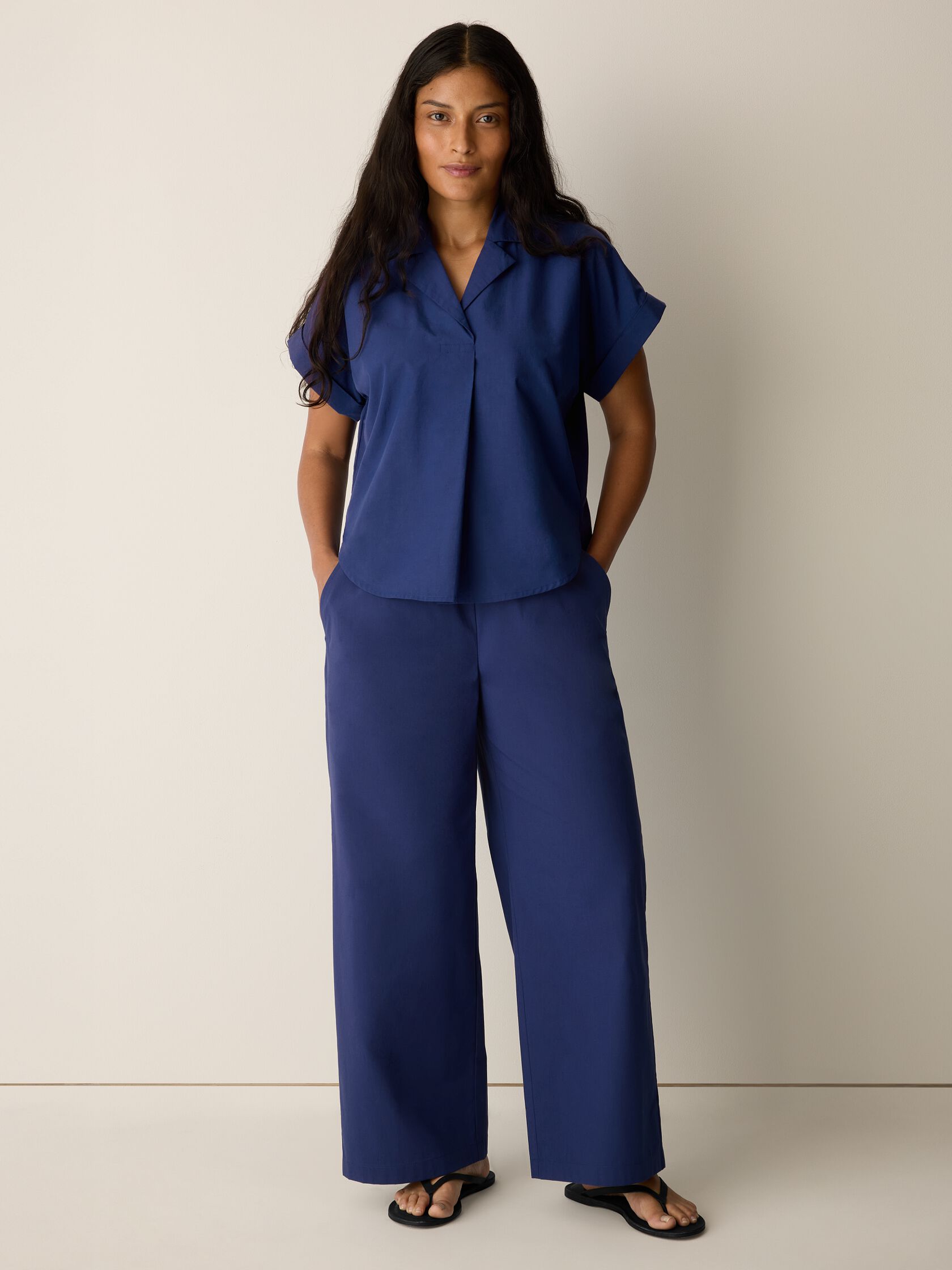 Stretch Organic Cotton Poplin Wide-Leg Pant