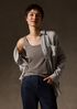 M&eacute;lange Sheer Cotton Blend Knit Scoop Neck Tank