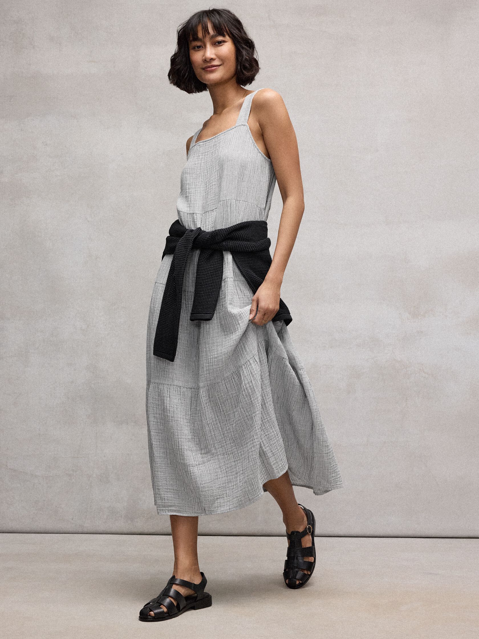 Striped Organic Cotton Gauze Tiered Dress