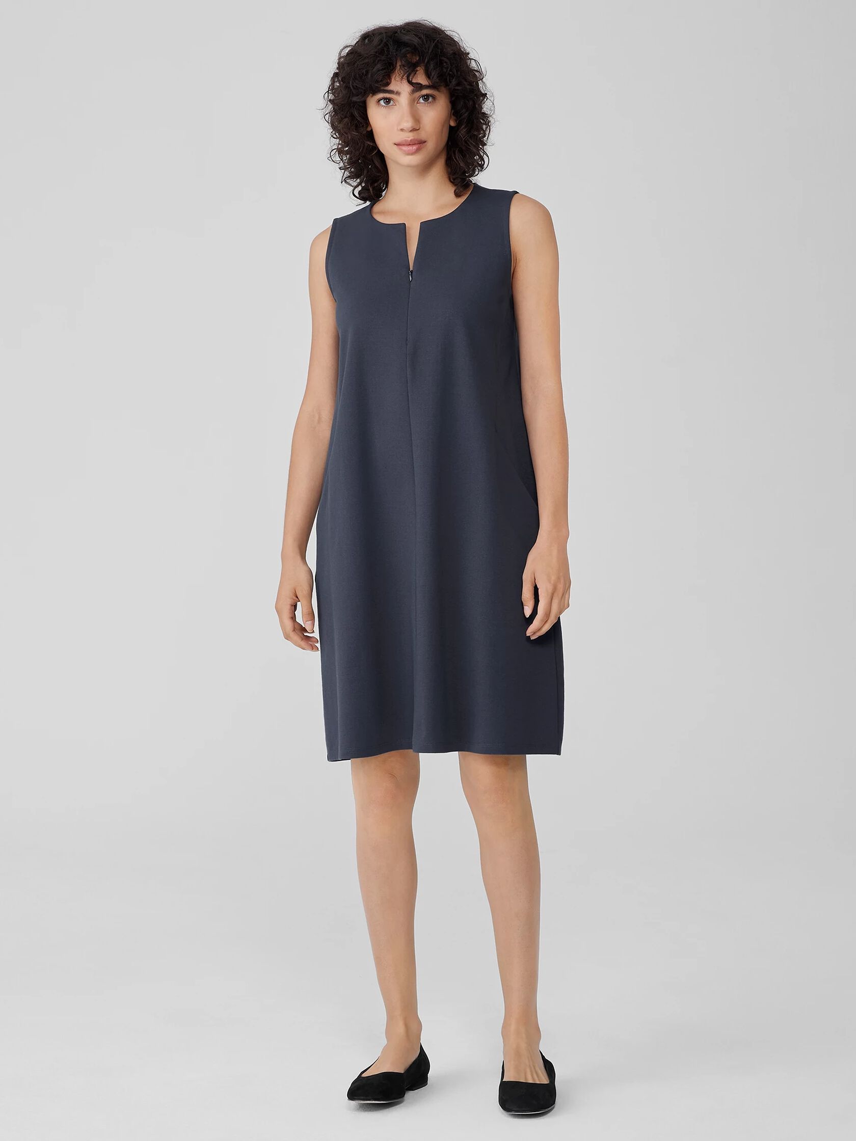 Cotton Blend Ponte Zip-Up Dress