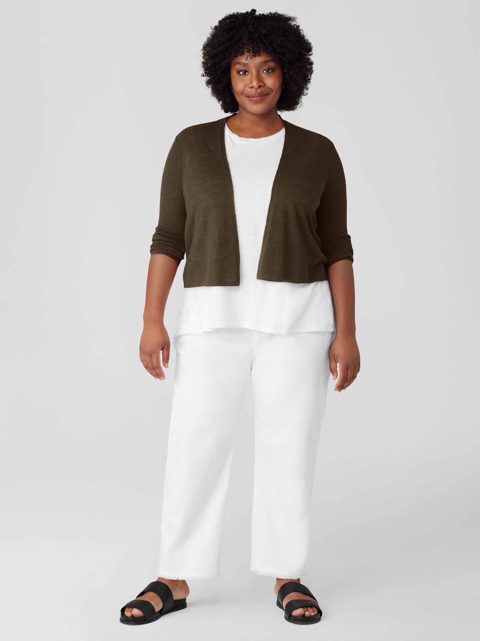 Organic Linen Cotton Airy Tuck Cropped Cardigan