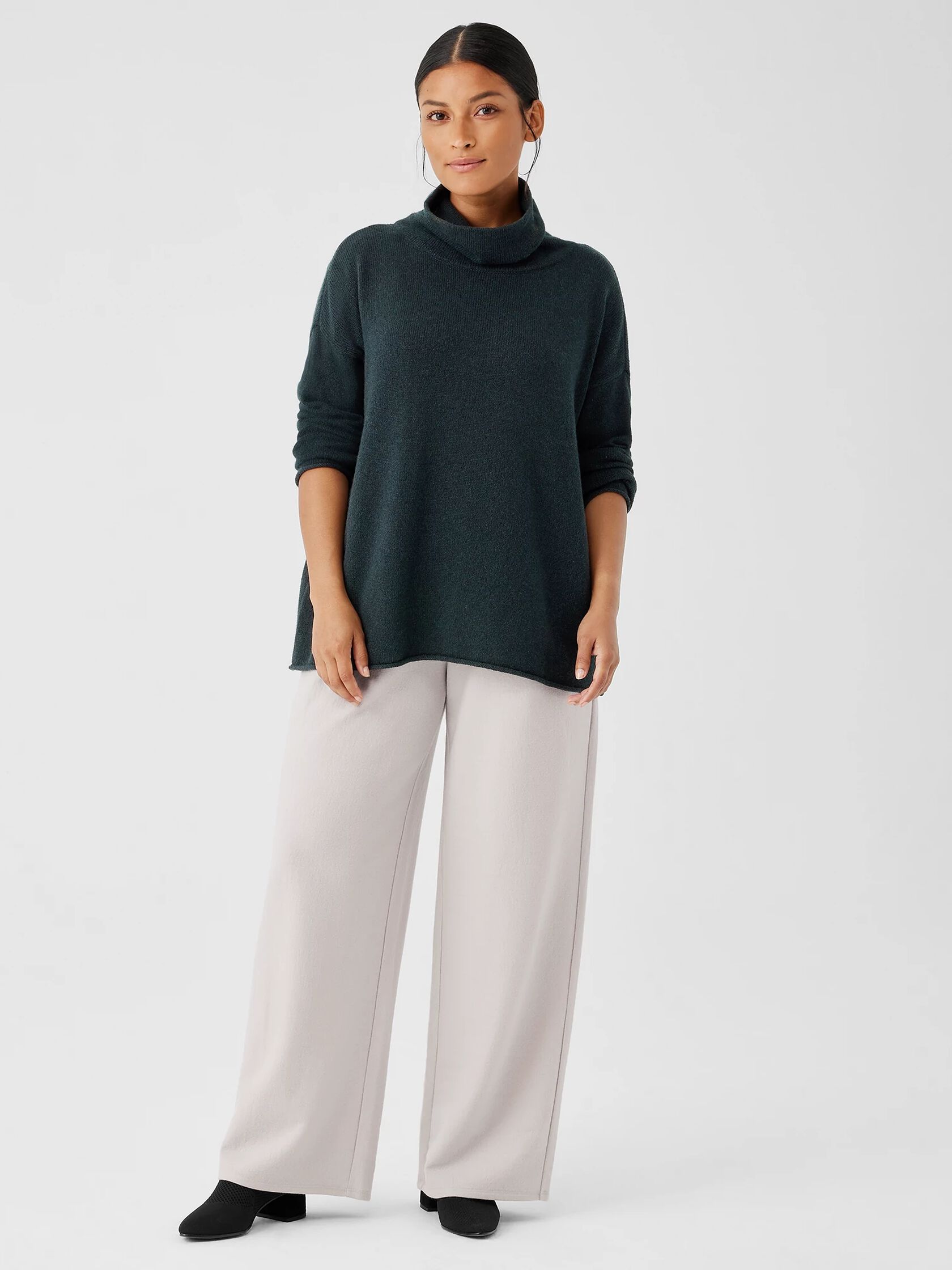 Cotton and Recycled Cashmere Turtleneck Long Top