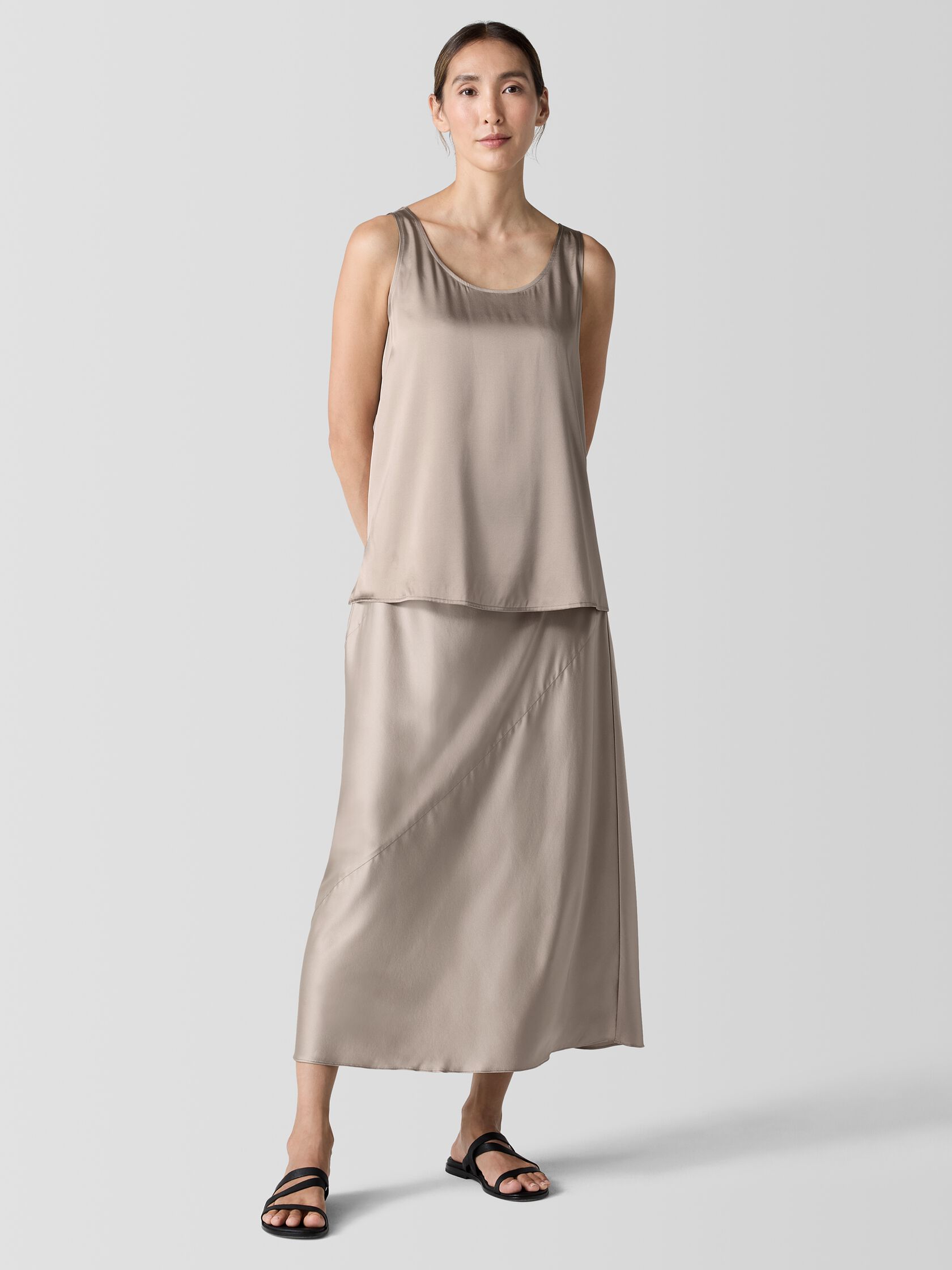 Stretch Silk Charmeuse Scoop Neck Tank