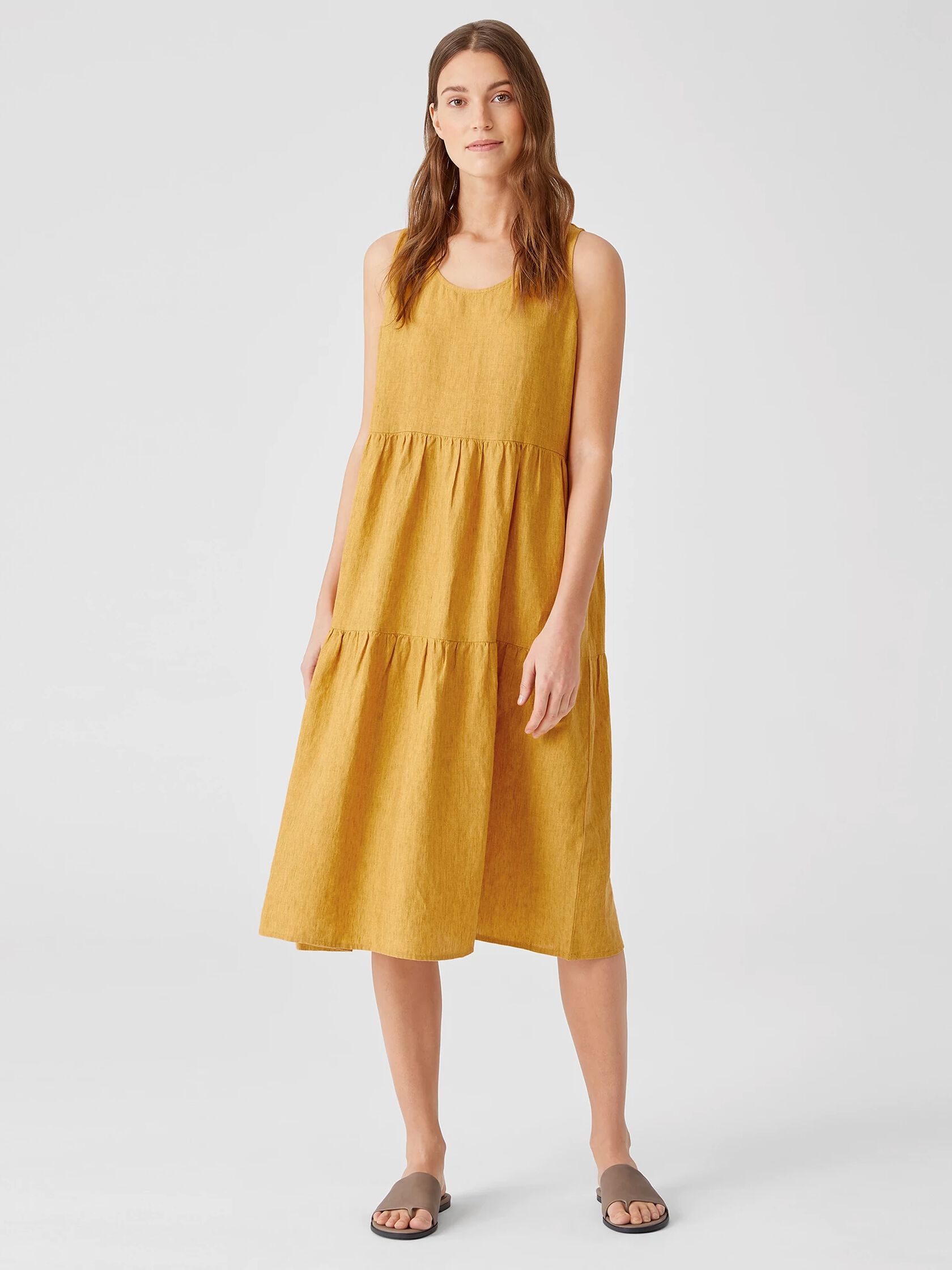 Washed Organic Linen Delave Tiered Dress