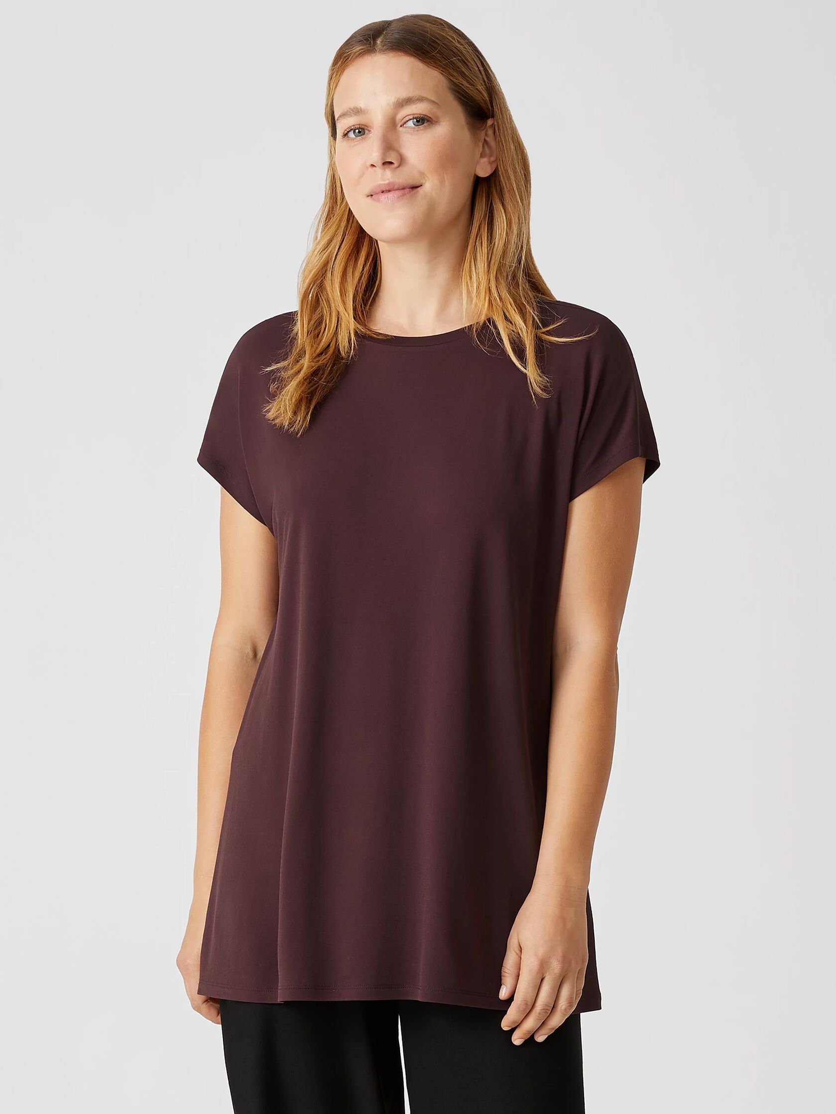 Stretch Silk Jersey Crew Neck Top