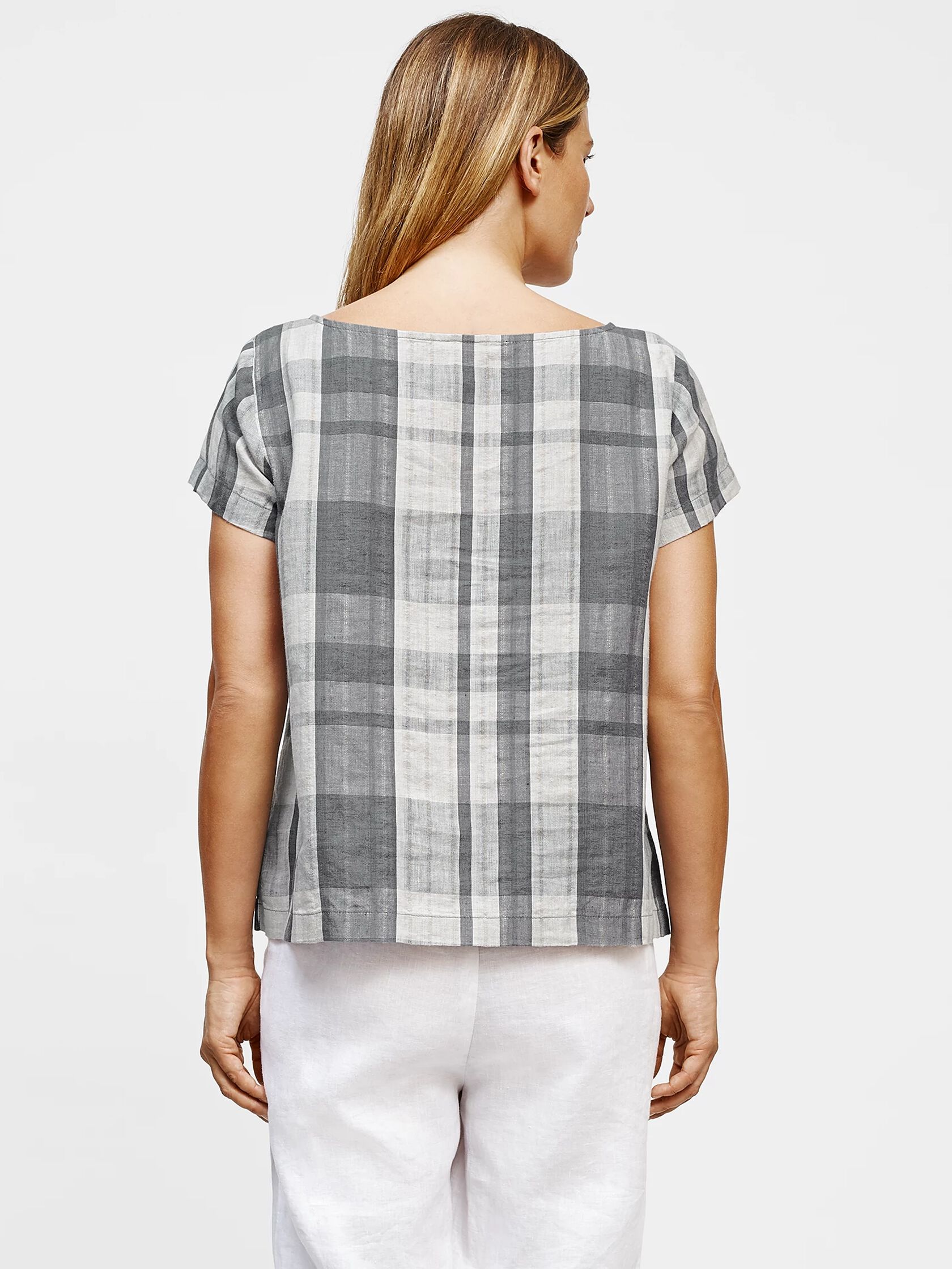 Organic Linen Cotton Plaid Bateau Neck Top