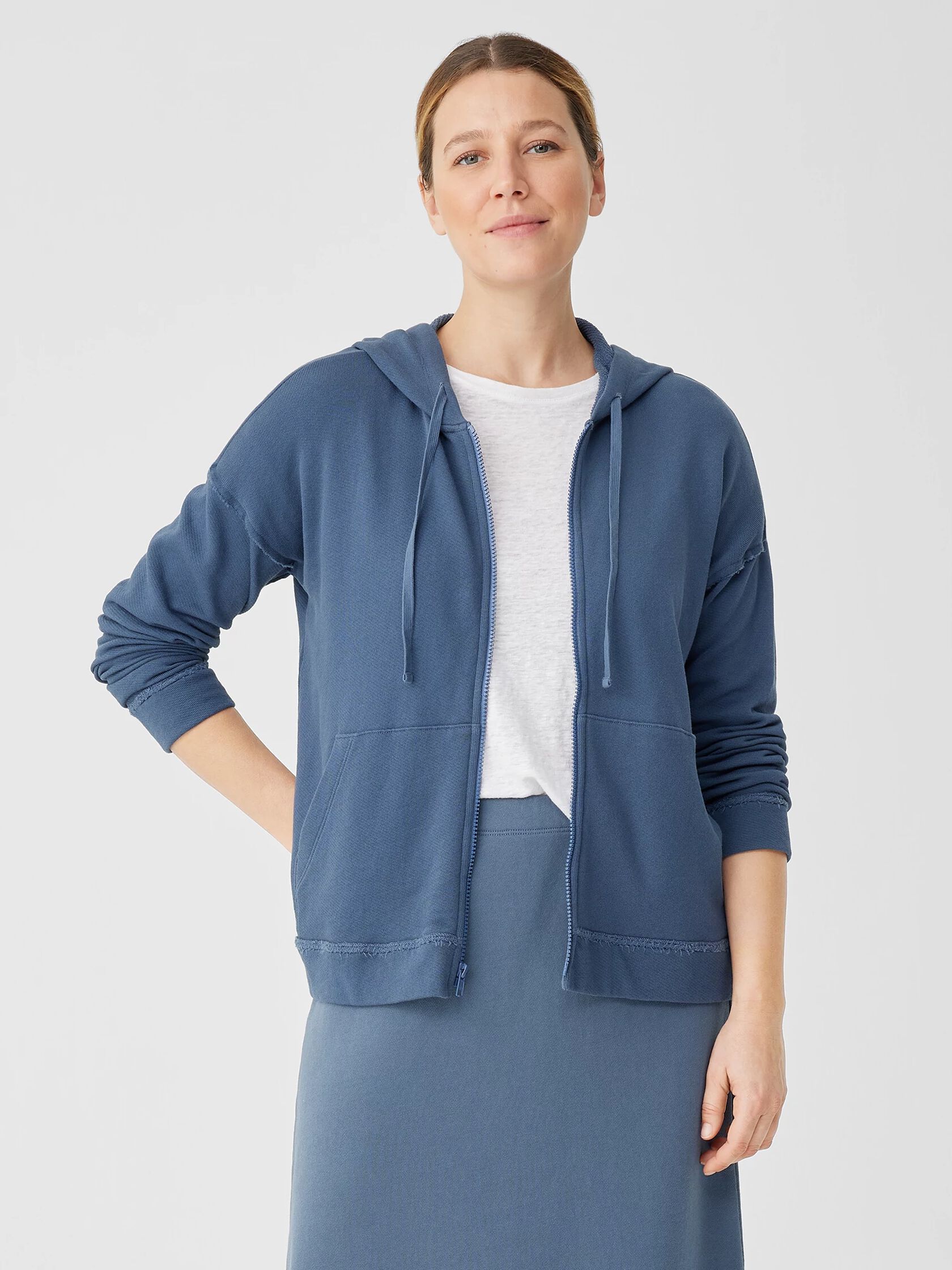 Lightweight Organic Cotton Terry Hooded Top
