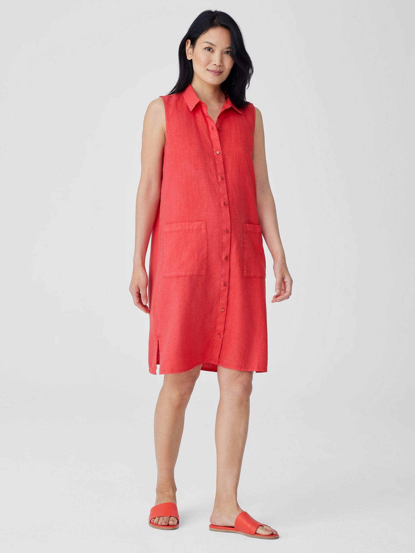 Garment-Dyed Organic Linen Classic Collar Dress