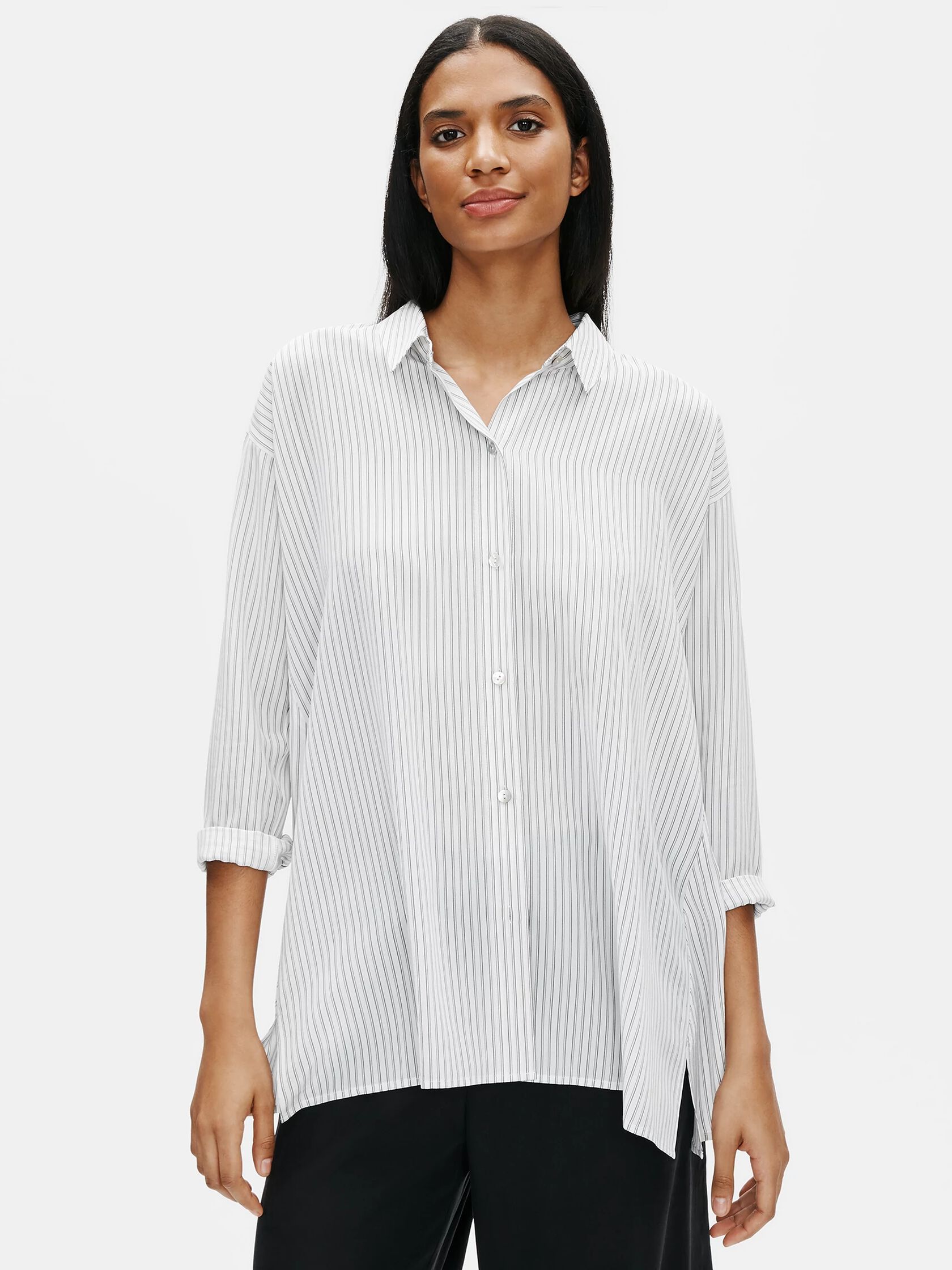 Silk Crepe de Chine Striped Swing Shirt