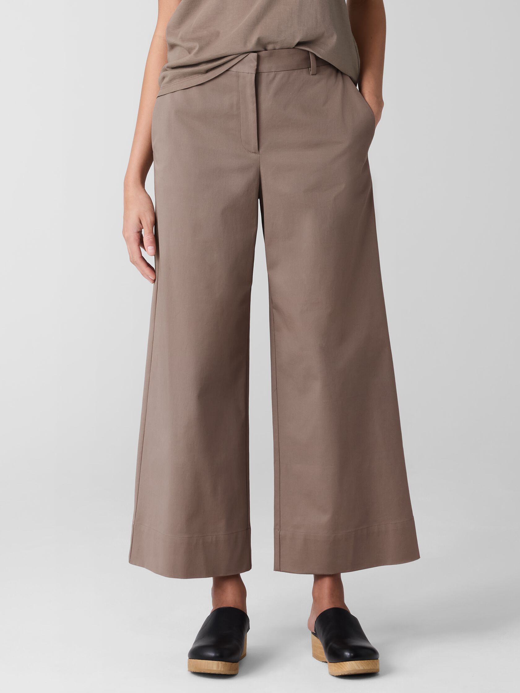 Stretch Cotton Twill Wide-Leg Trouser Pant