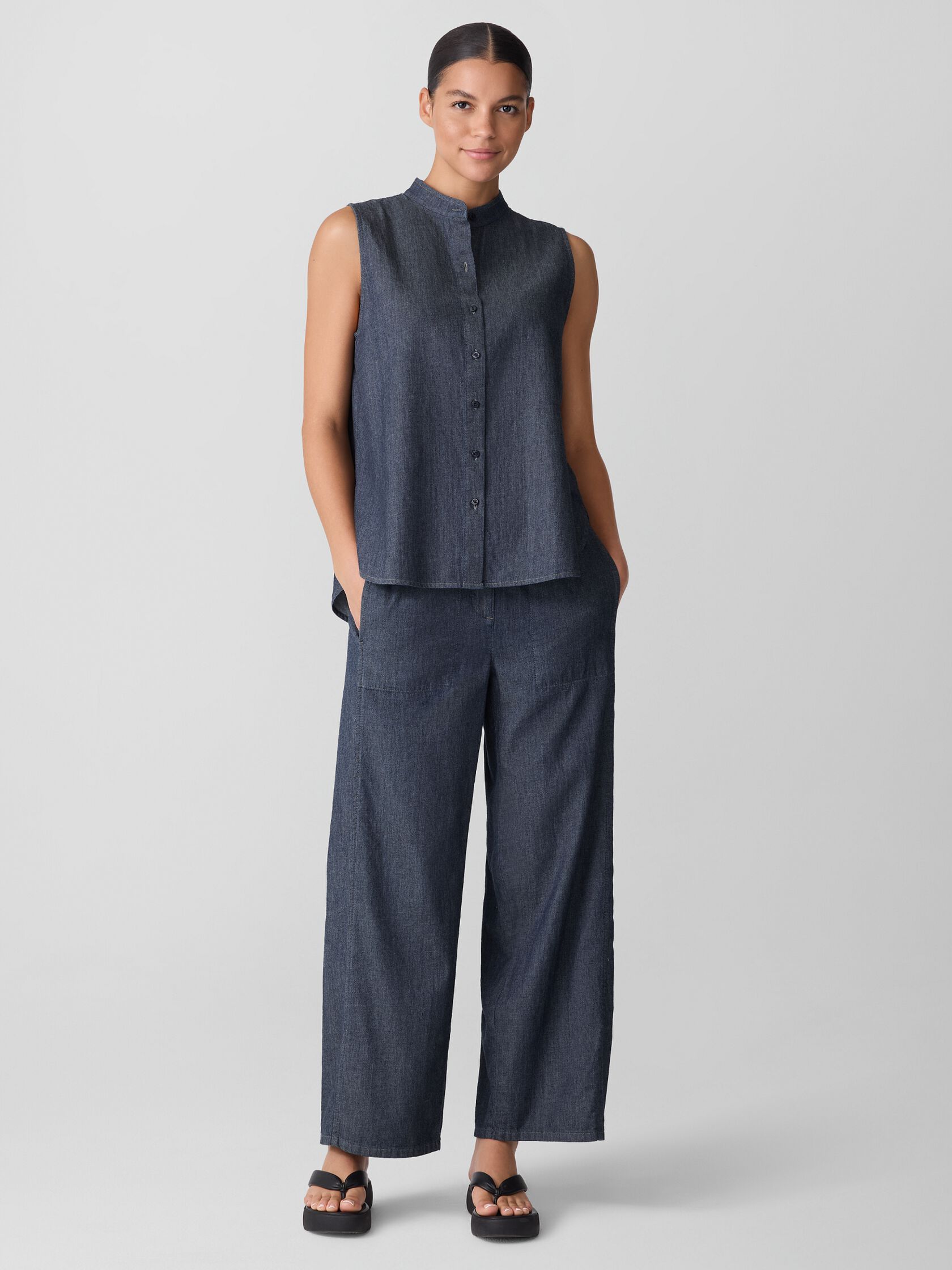 Airy Organic Cotton Twill Sleeveless Shirt