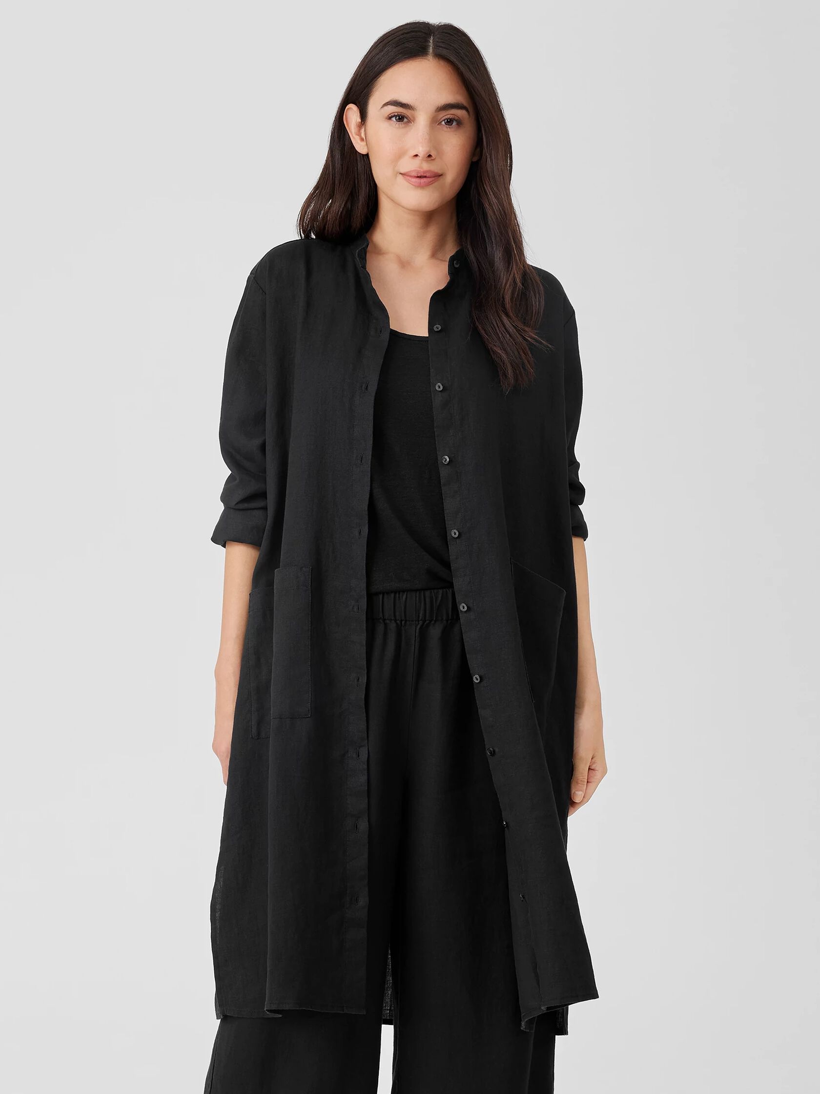 Organic Linen Mandarin Collar Dress