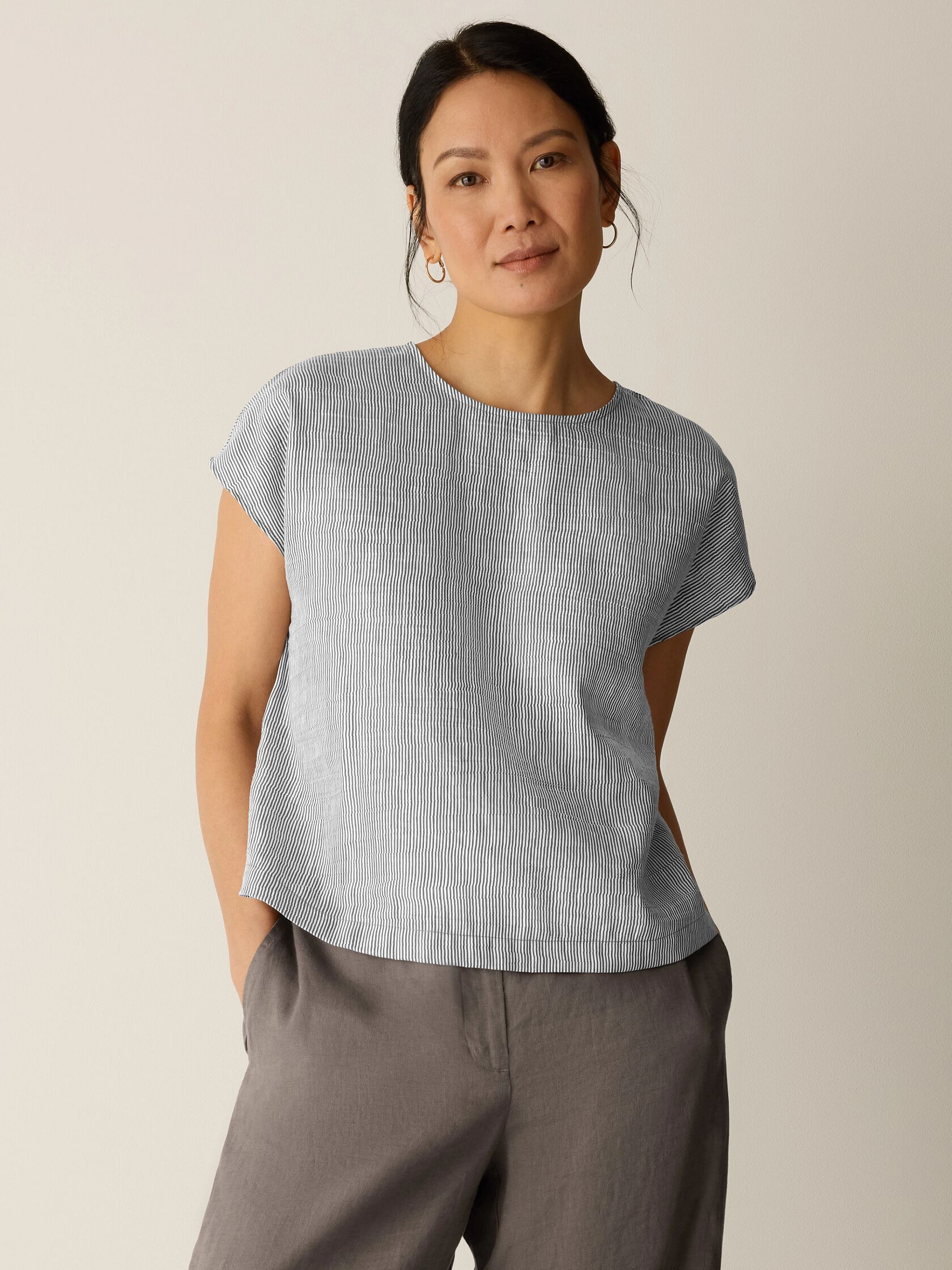 Striped Linen Sheen Square Top