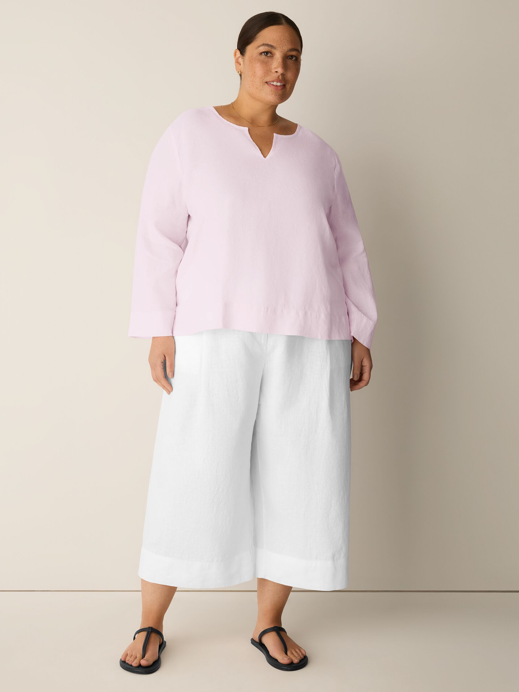 Organic Handkerchief Linen Split Neck Top