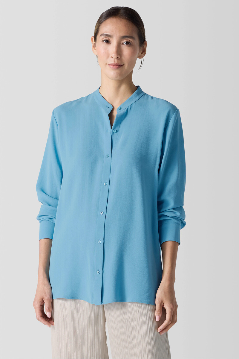 Silk Georgette Crepe Band Collar Shirt Silk Georgette Crepe Band Collar Shirt