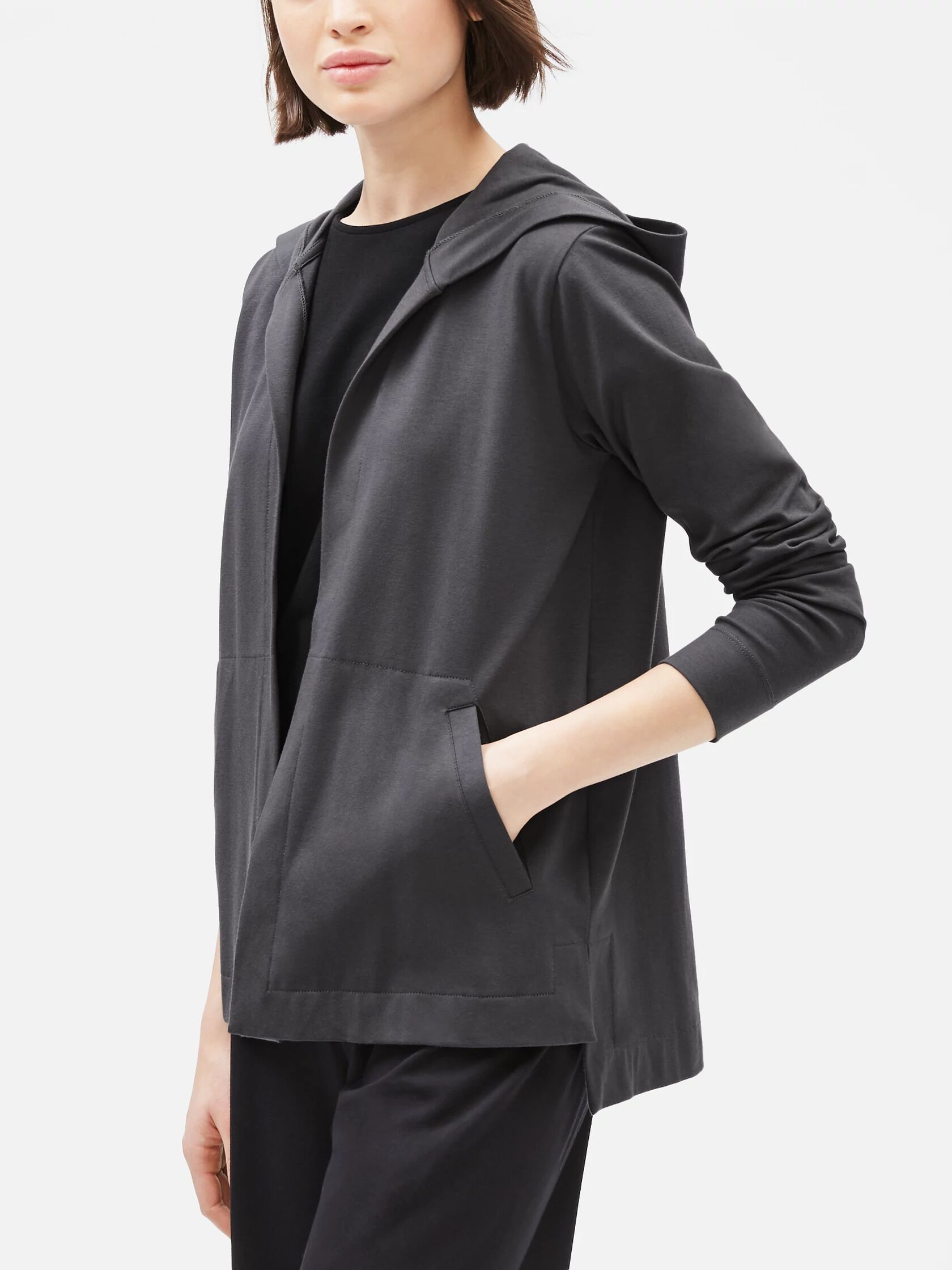 Cotton Stretch Jersey Hooded Cardigan EILEEN FISHER