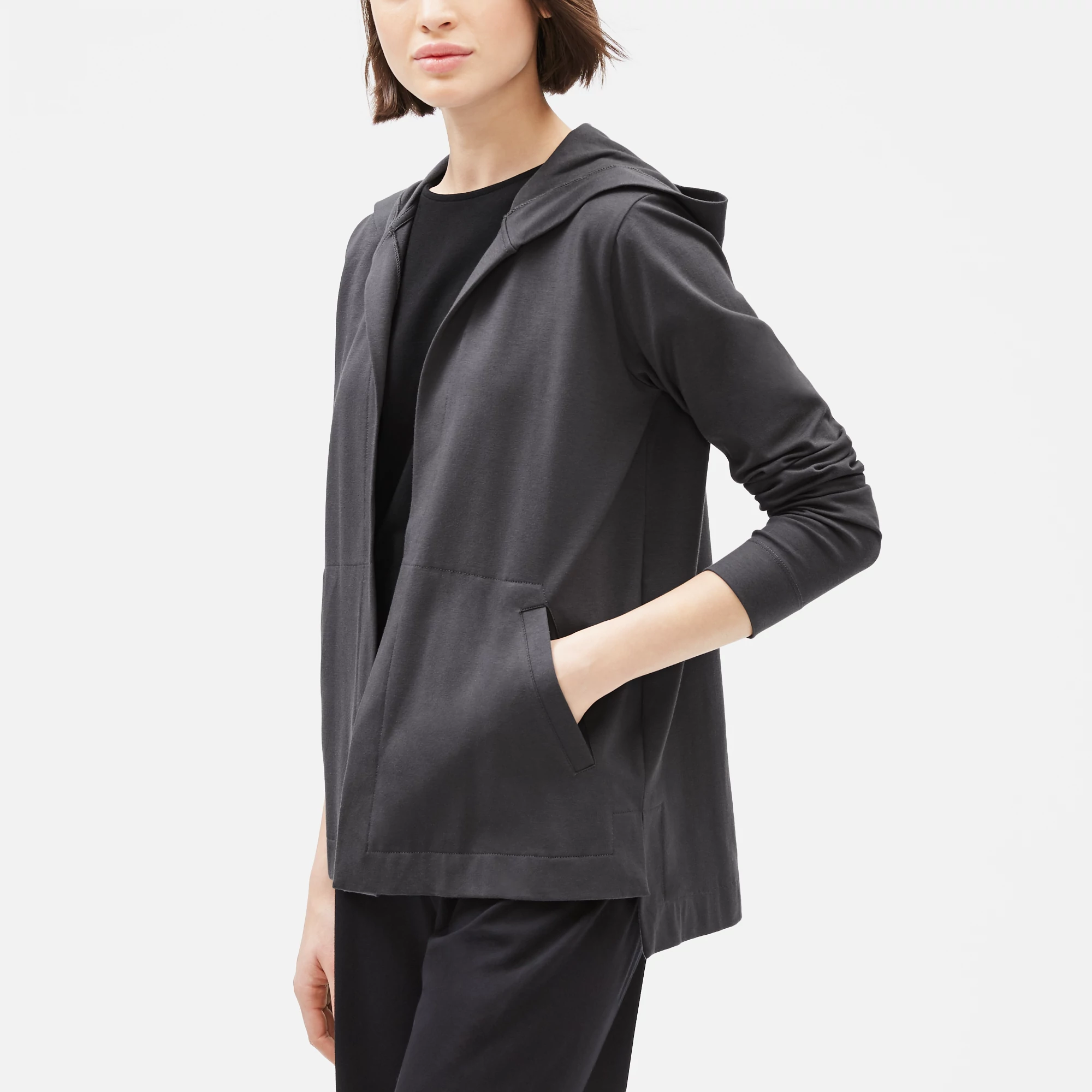 Cotton Stretch Jersey Hooded Cardigan 