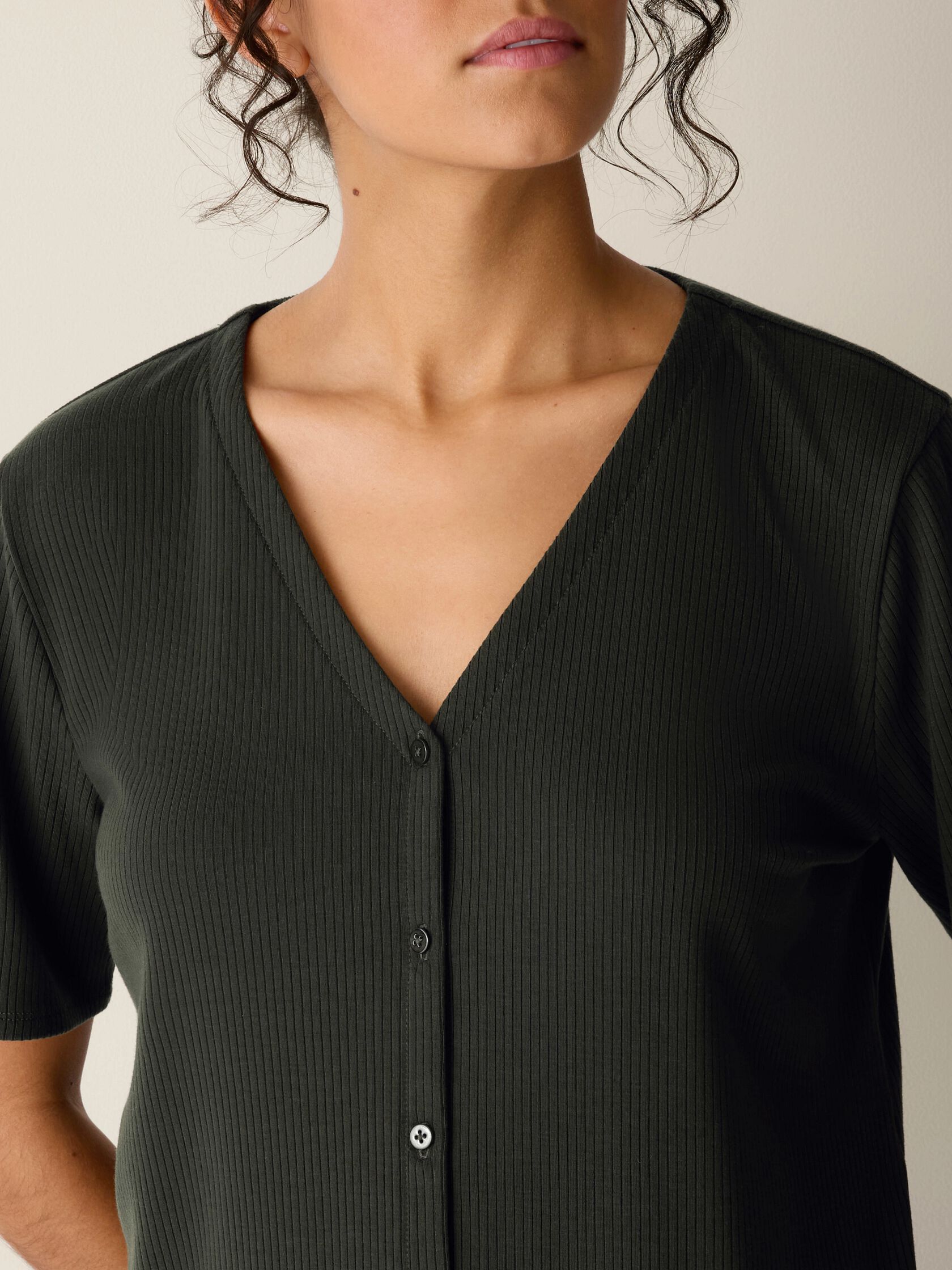 Ribbed Knit V-Neck Top