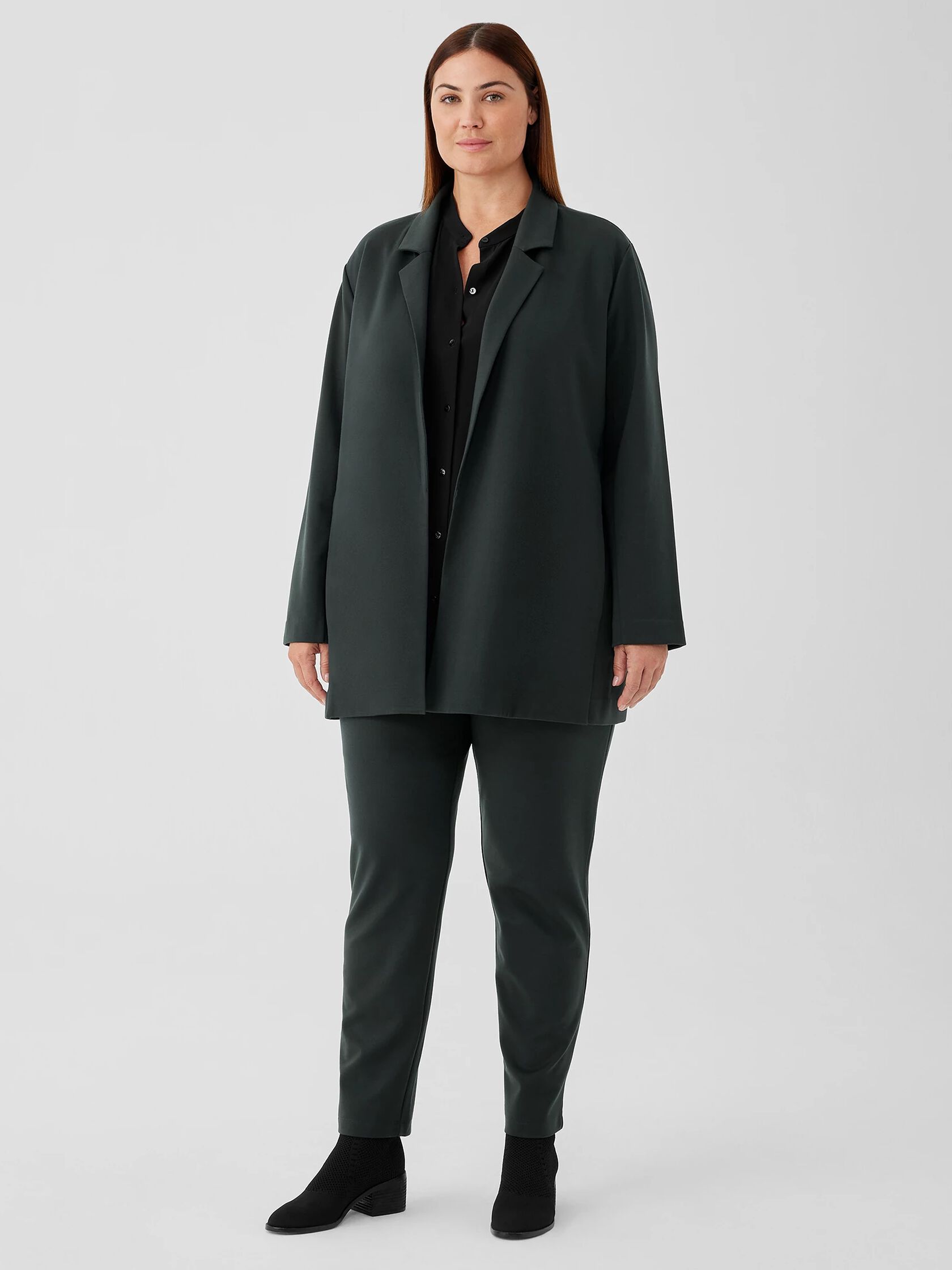 Washable Flex Ponte Notch Collar Long Blazer