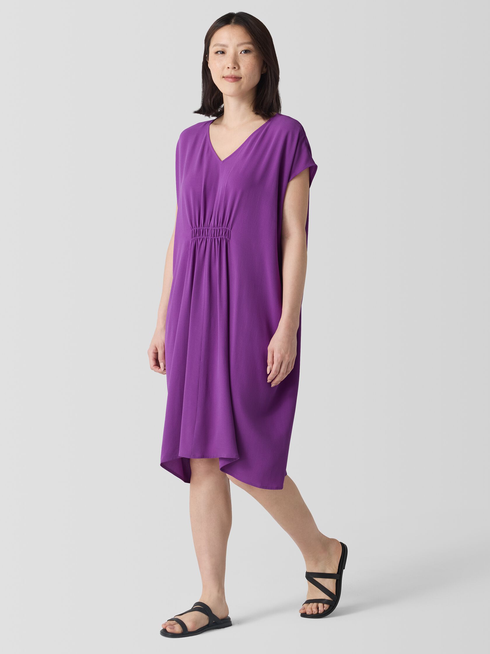 Silk Georgette Crepe V-Neck Dress