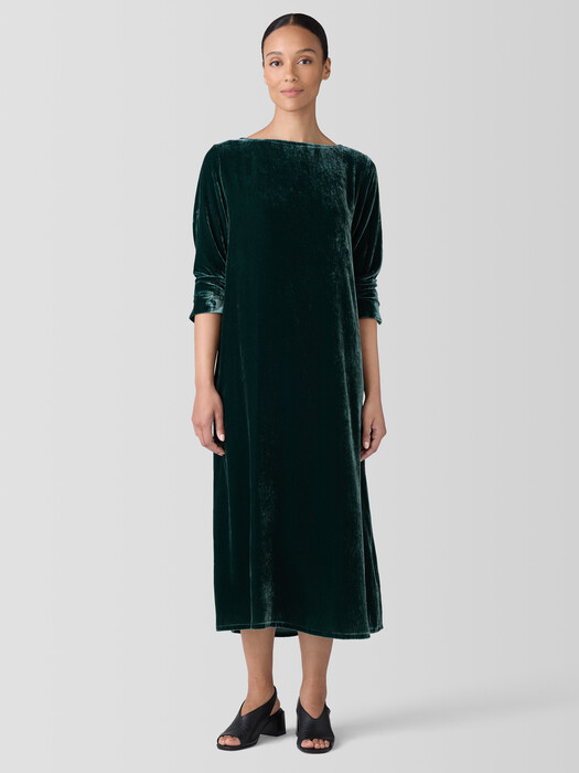 Eileen Fisher Bateau Neck Long Sleeve Velvet Maxi Dress in Black at Nordstrom, Size X-Small Eileen Fisher Bateau Neck Long Sleeve Velvet Maxi Dress in Black at Nordstrom, Size X-Small