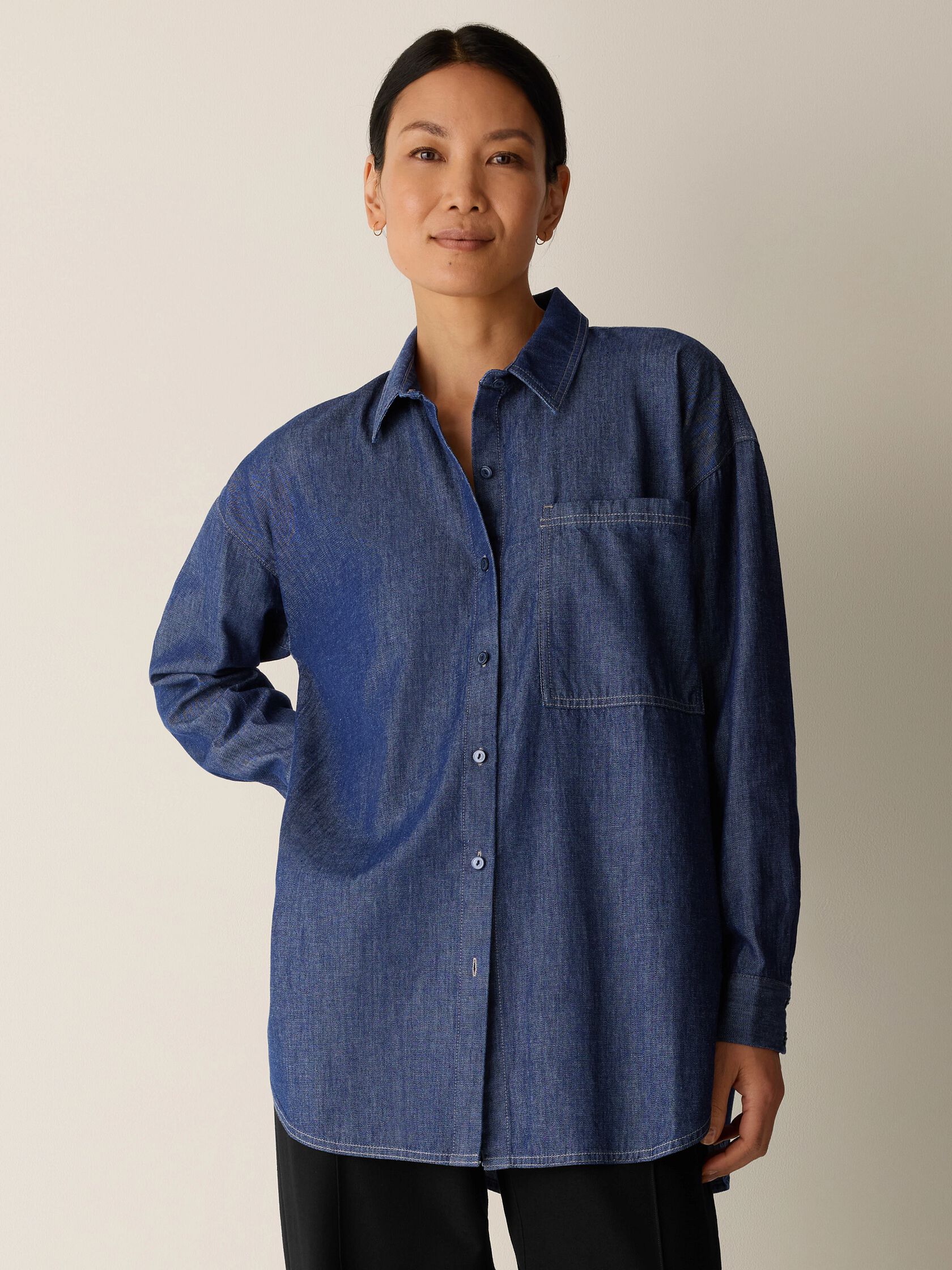 Lightweight Organic Cotton Denim Classic Collar Long Shirt