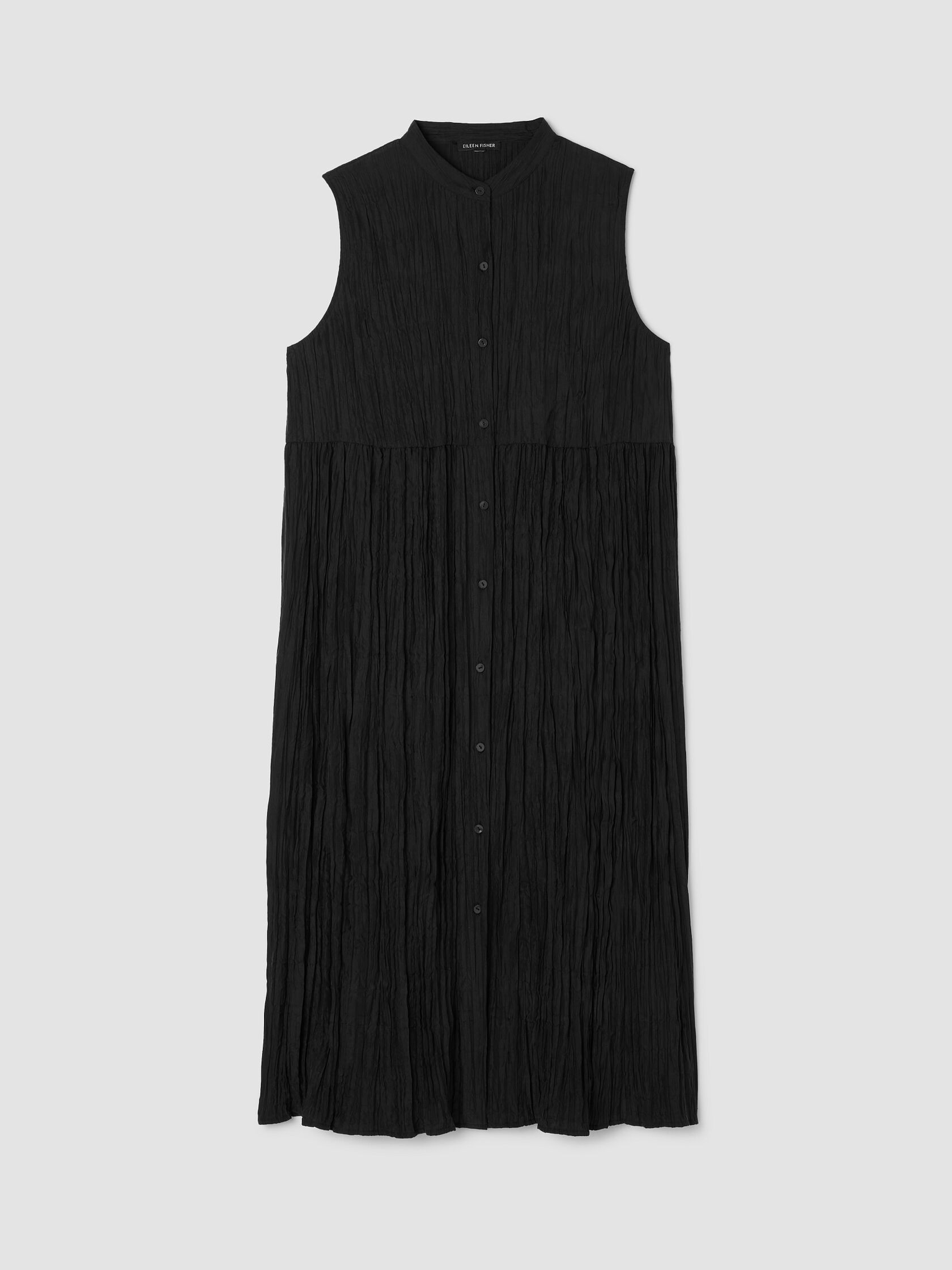 Crinkle Silk Habutai Band Collar Dress