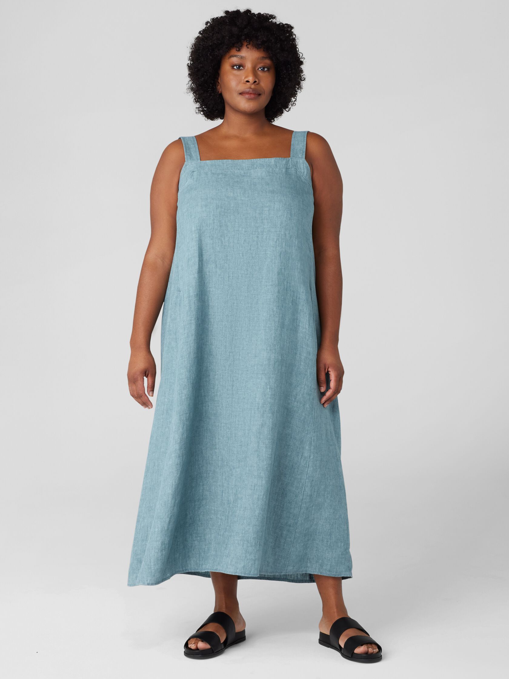 Washed Organic Linen Délavé Square Neck Dress