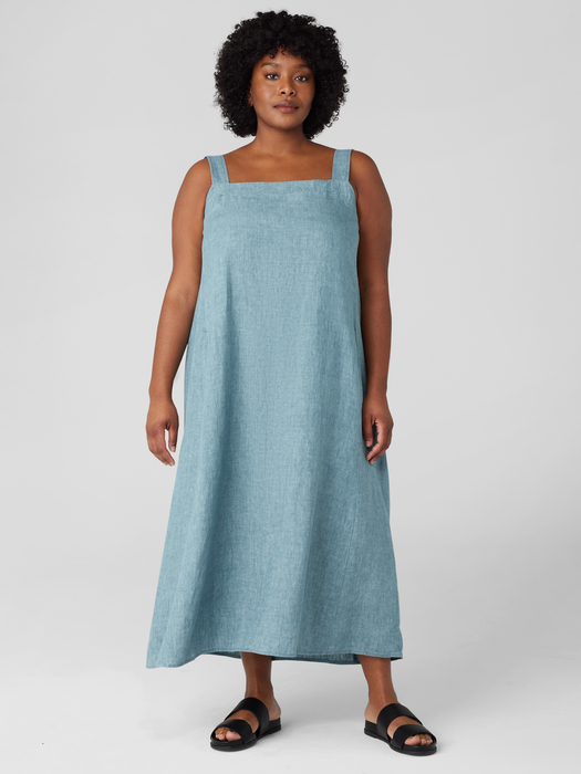 Washed Organic Linen Délavé Square Neck Dress