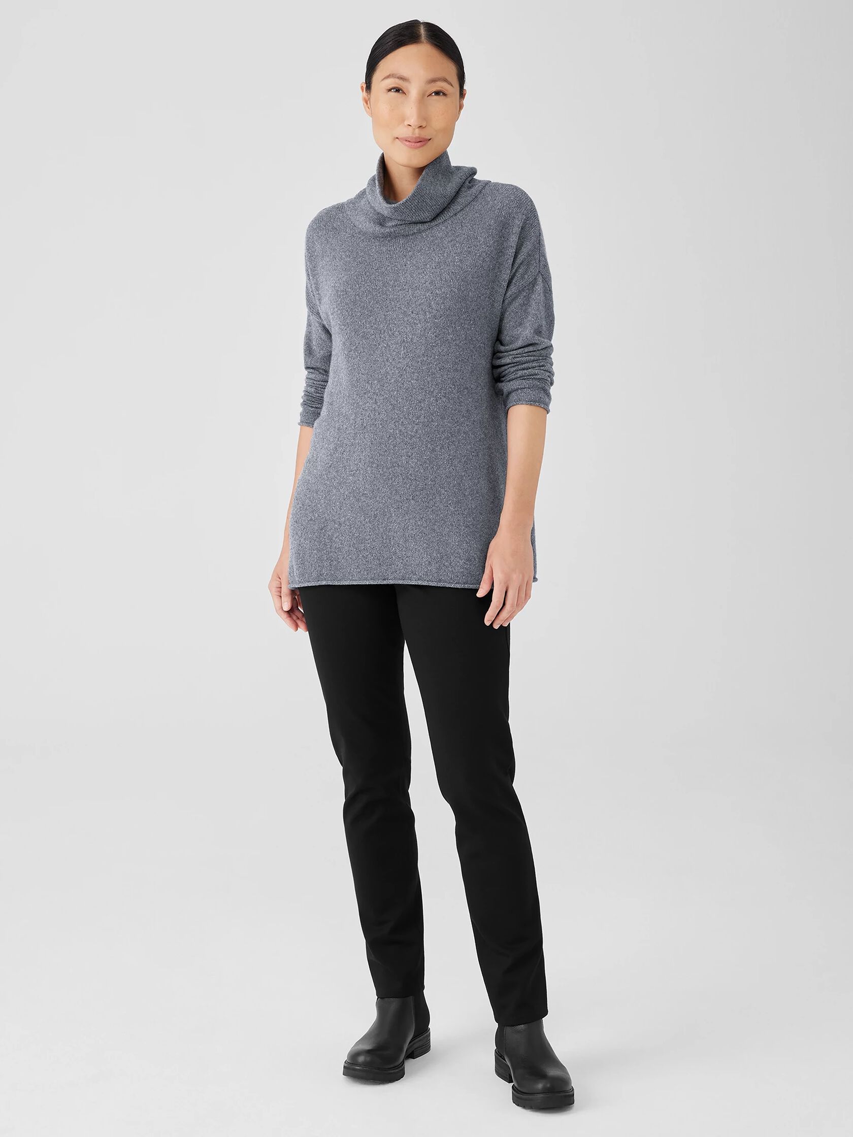 Cotton and Recycled Cashmere Turtleneck Long Top