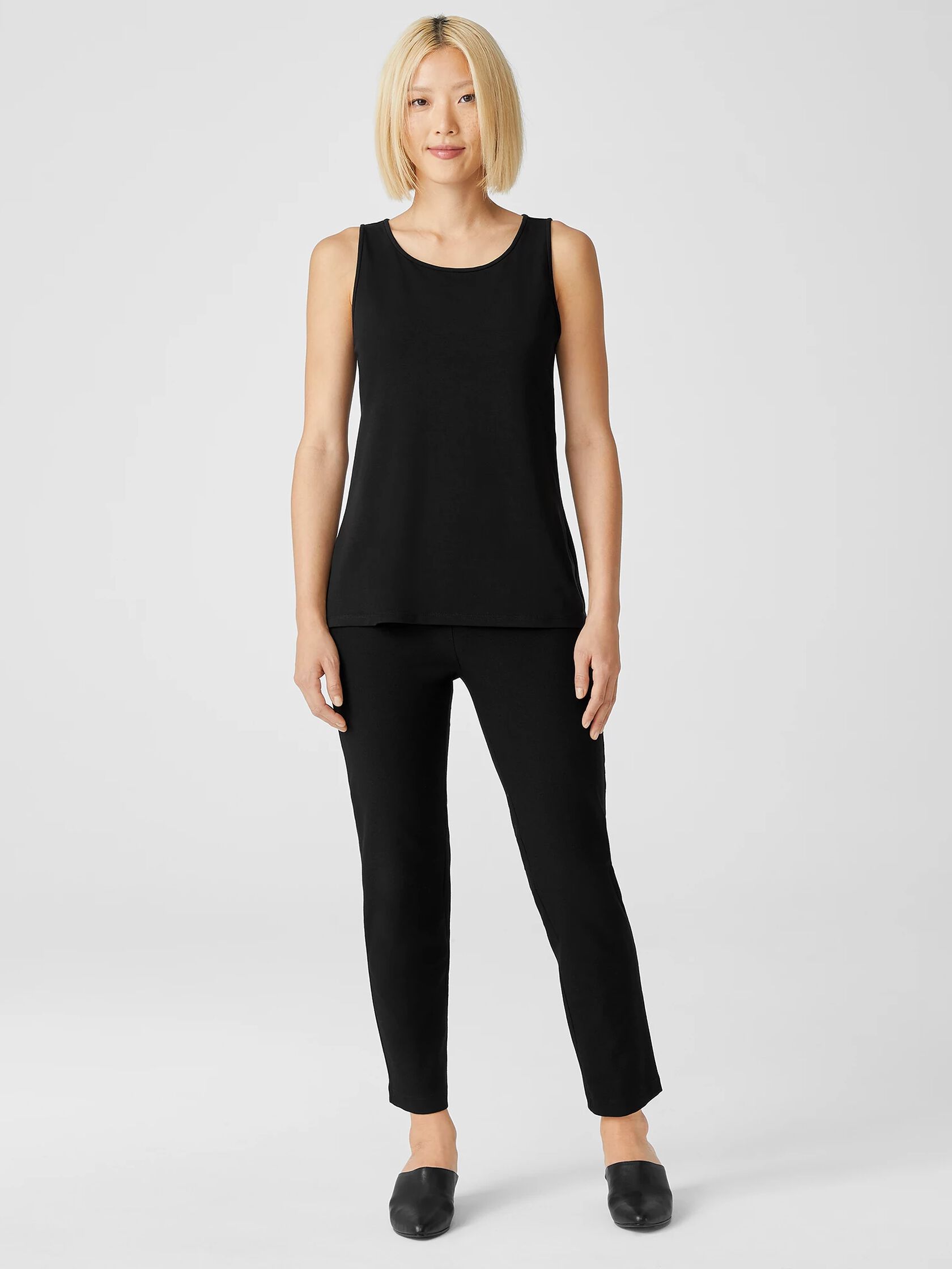Stretch Jersey Knit Jewel Neck Tank