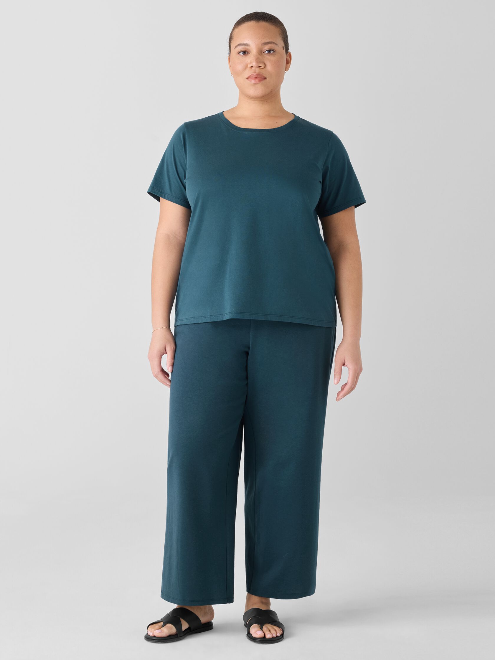 Cotton Blend Ponte Wide-Leg Pant