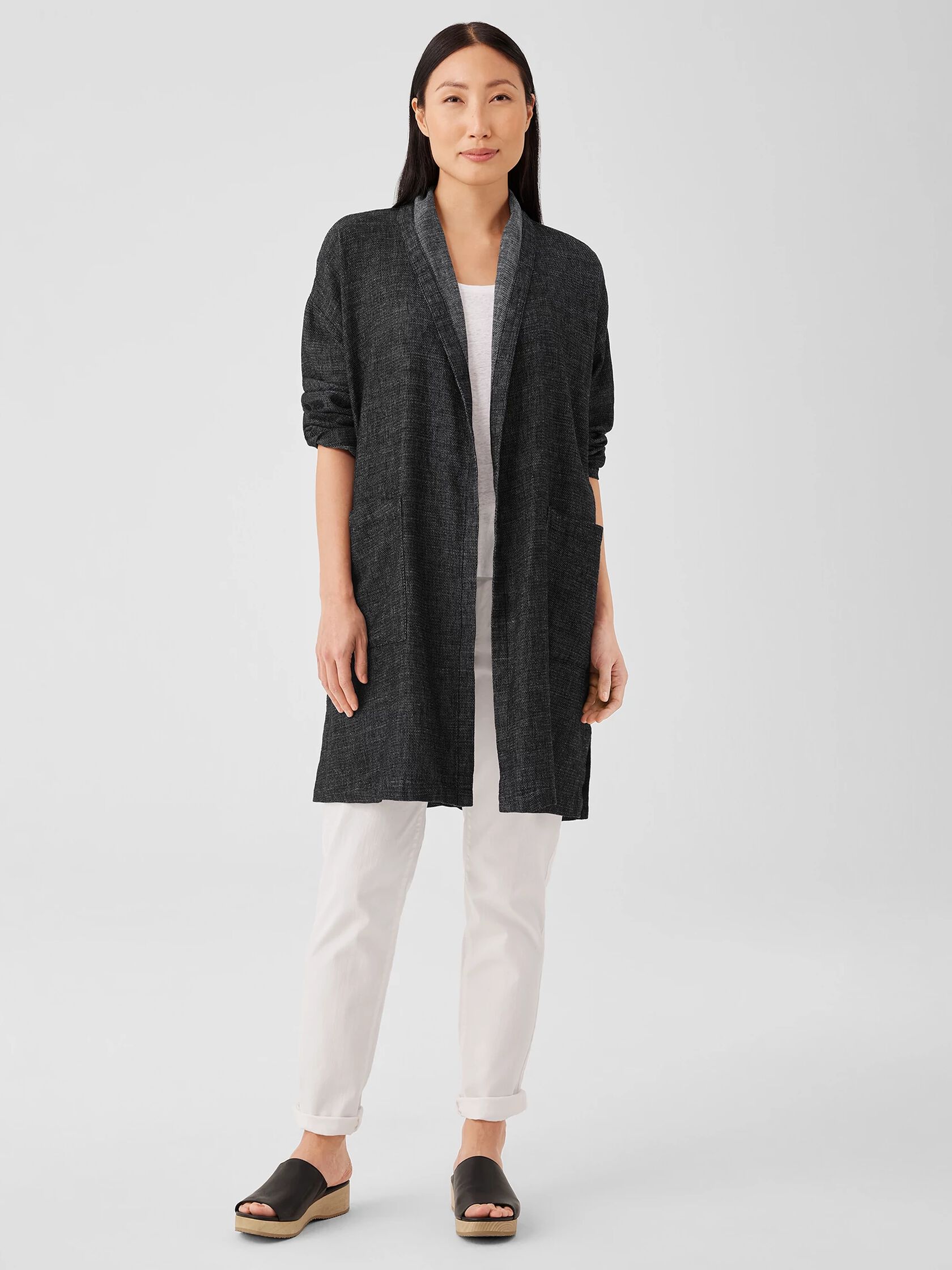 Tweedy Hemp Cotton High Collar Coat