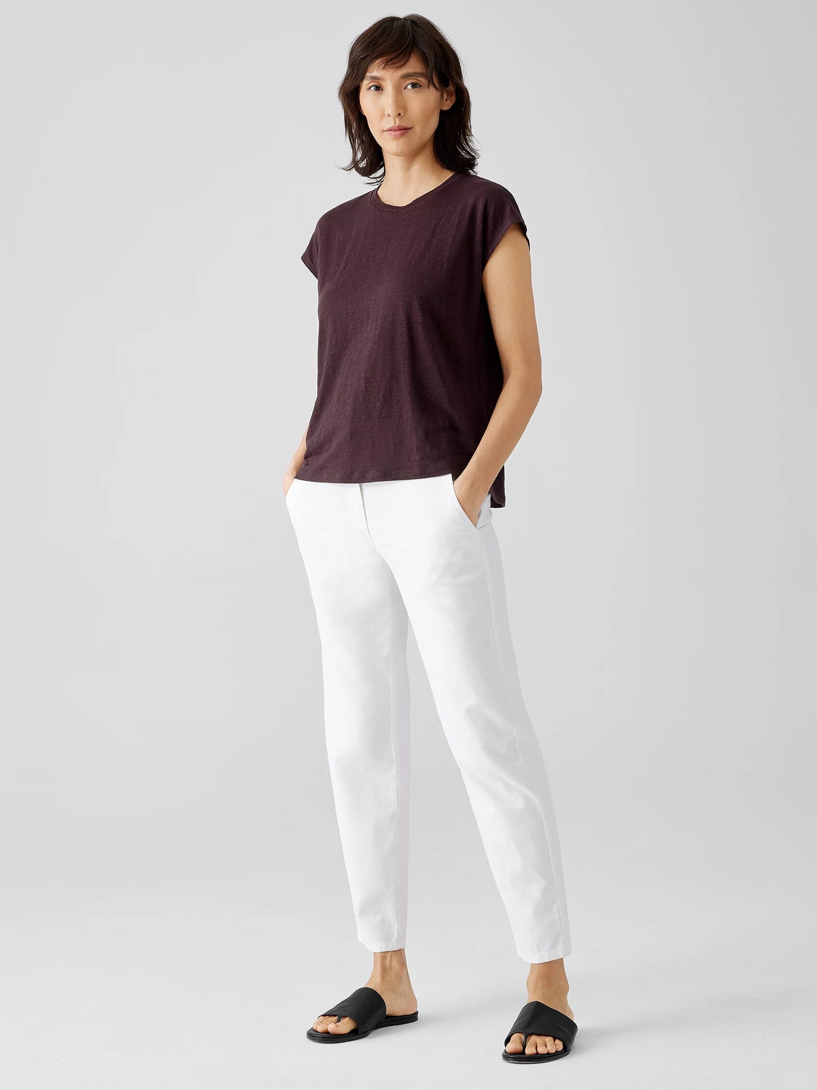Organic Linen Jersey Shirred-Back Top
