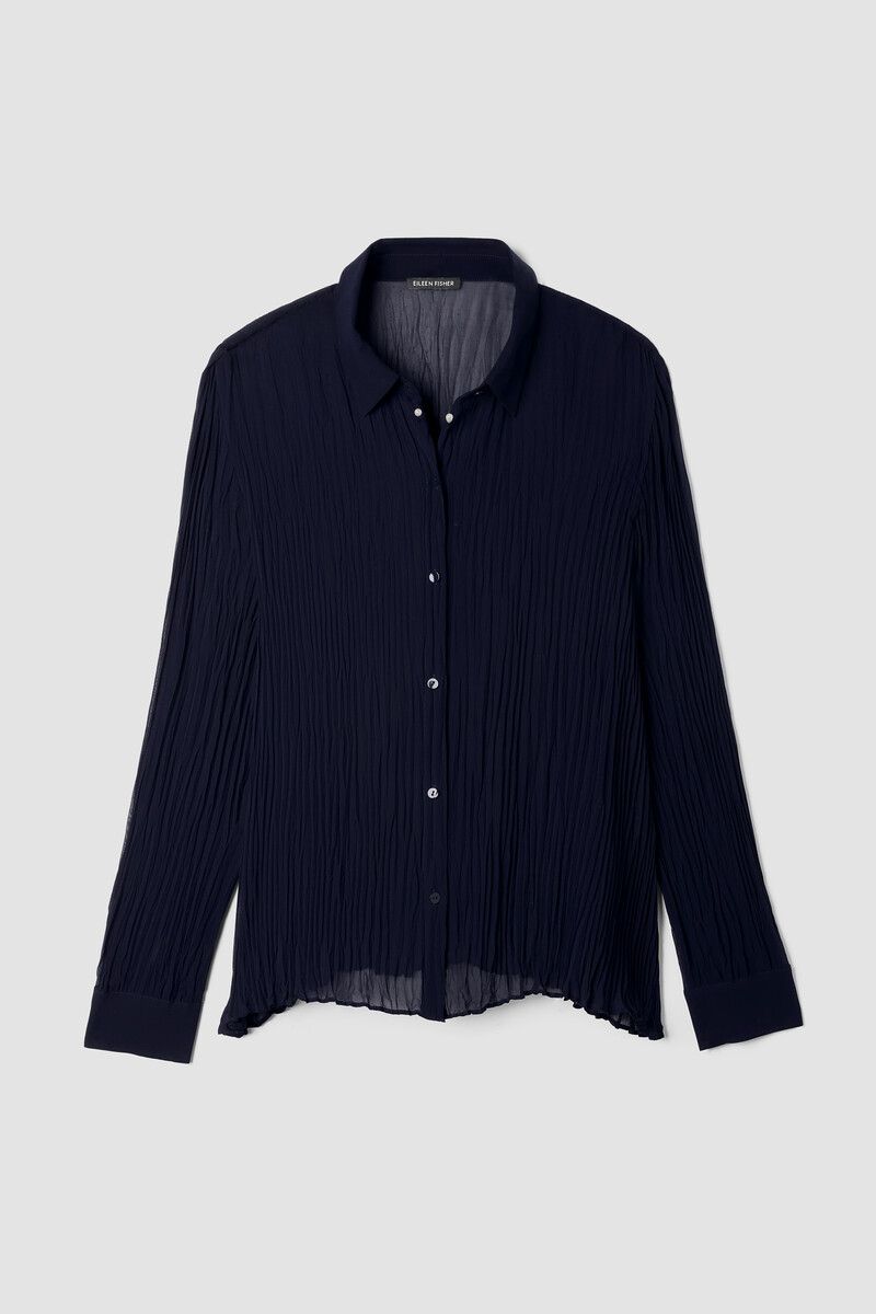 Crinkled Sheer Silk Georgette Classic Collar Shirt Crinkled Sheer Silk Georgette Classic Collar Shirt