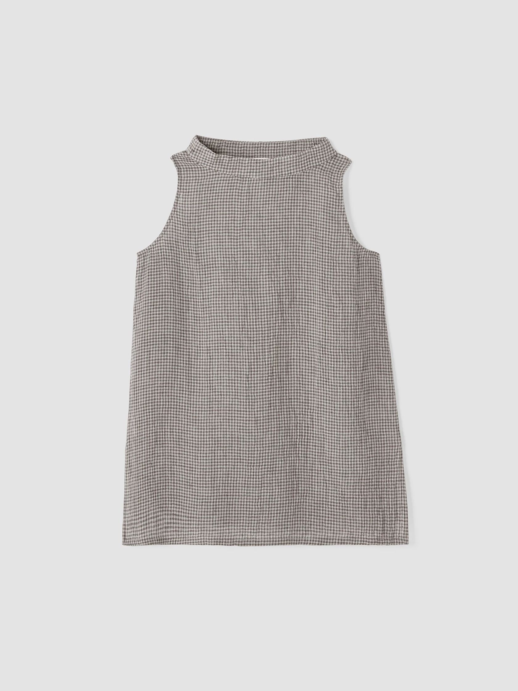 Puckered Organic Linen Mock Neck Top