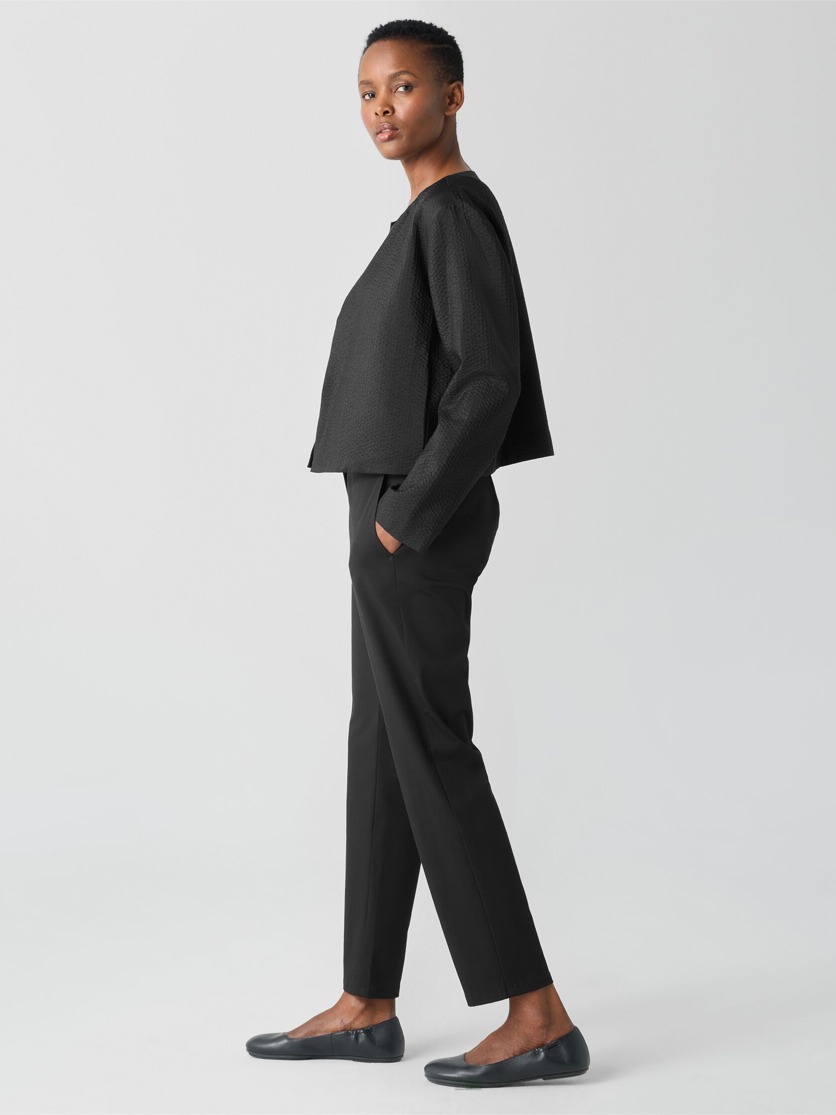 Quilted Silk Round Neck Jacket