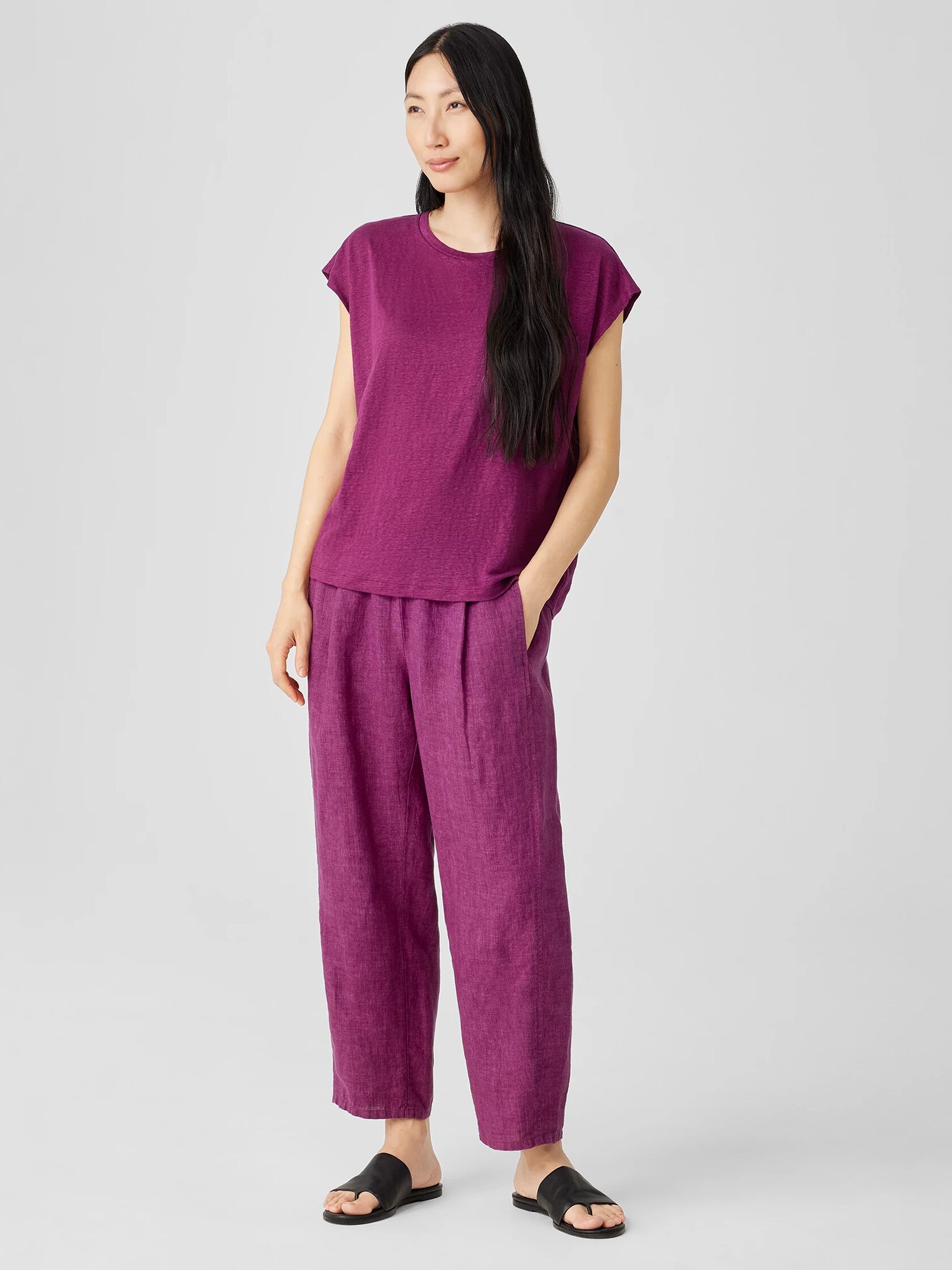 Organic Linen Jersey Shirred-Back Top