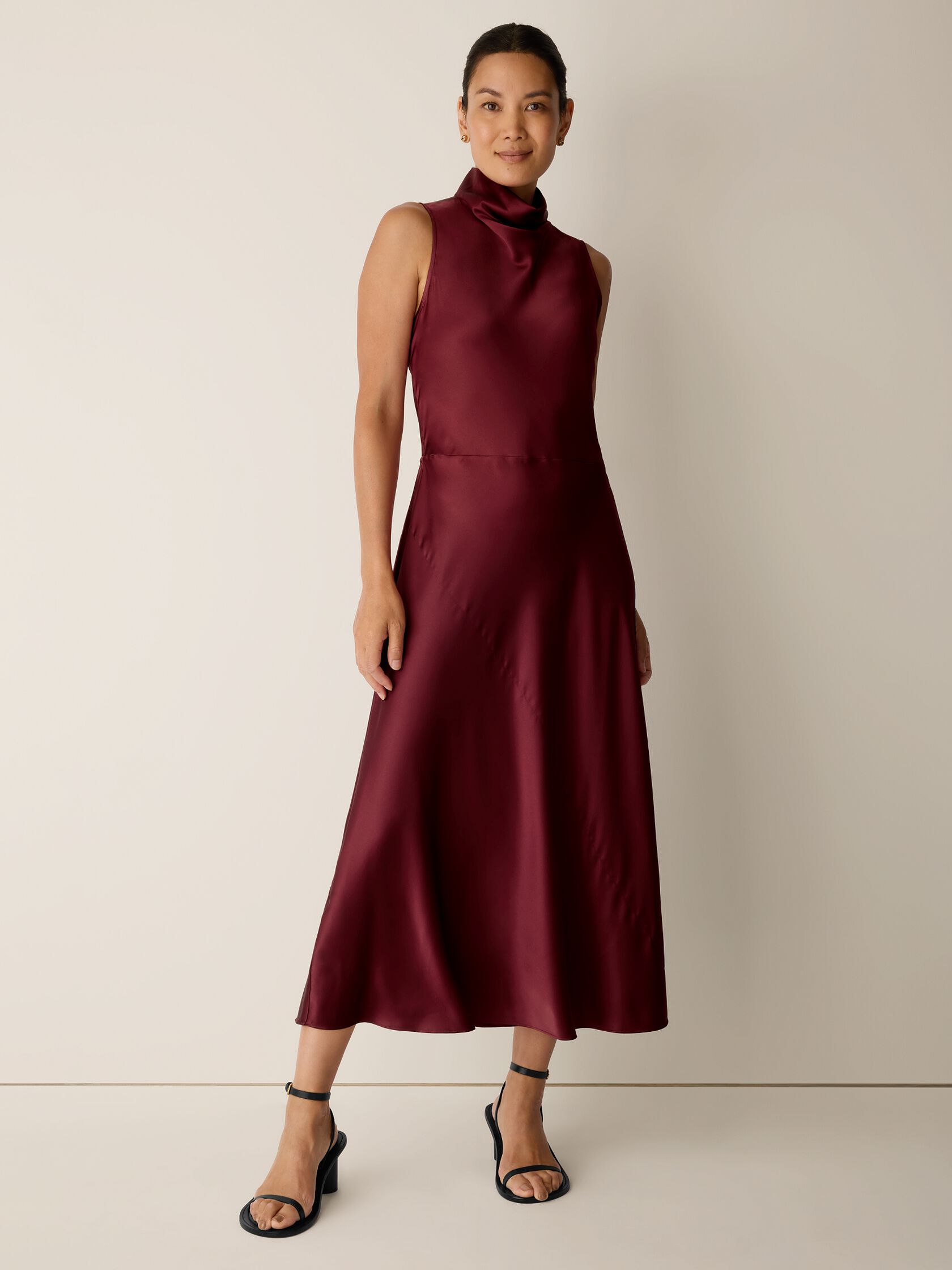 Stretch Silk Charmeuse Bias Cowl Neck Dress