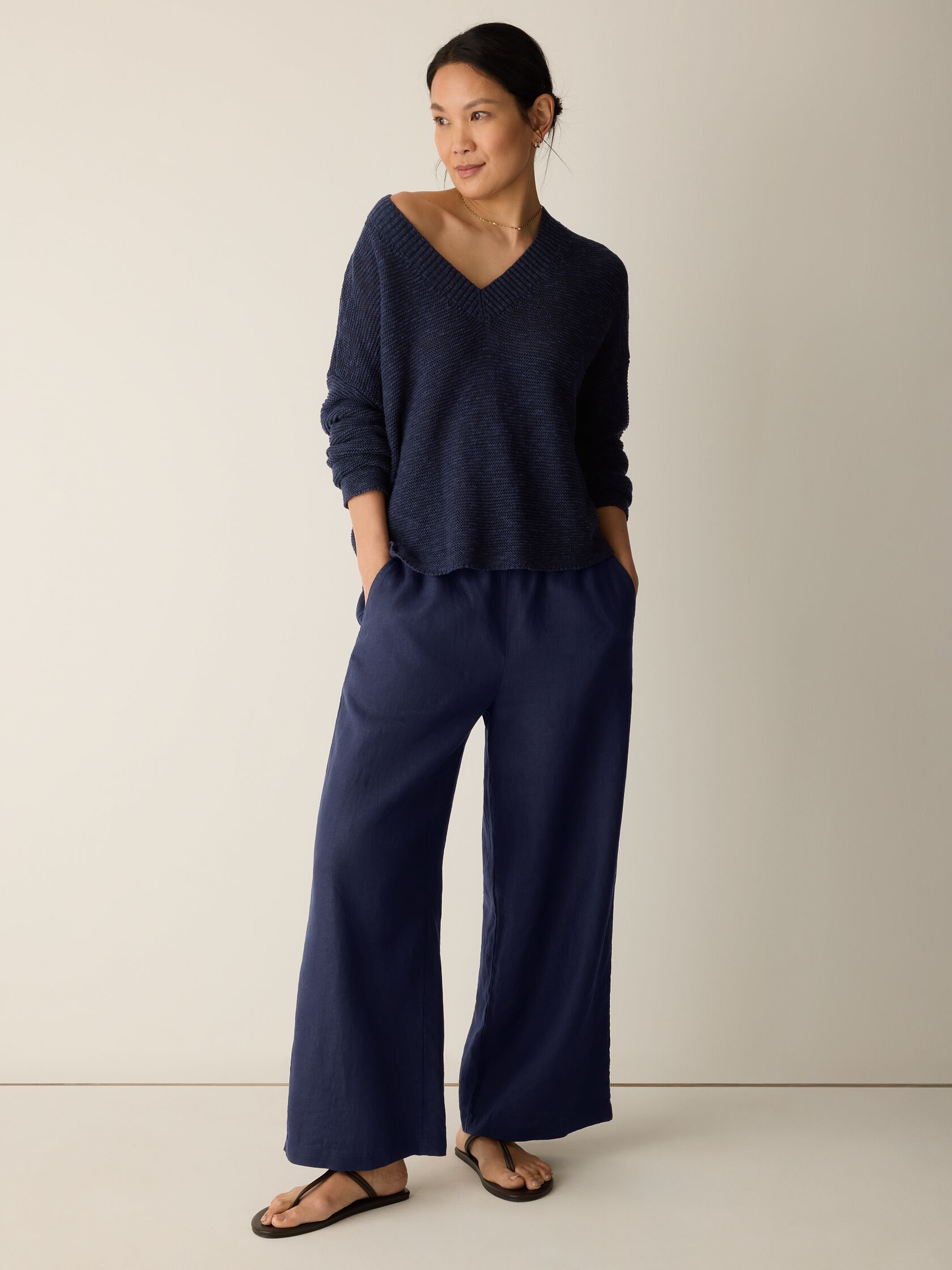 Organic Linen Cotton Slub V-Neck Top