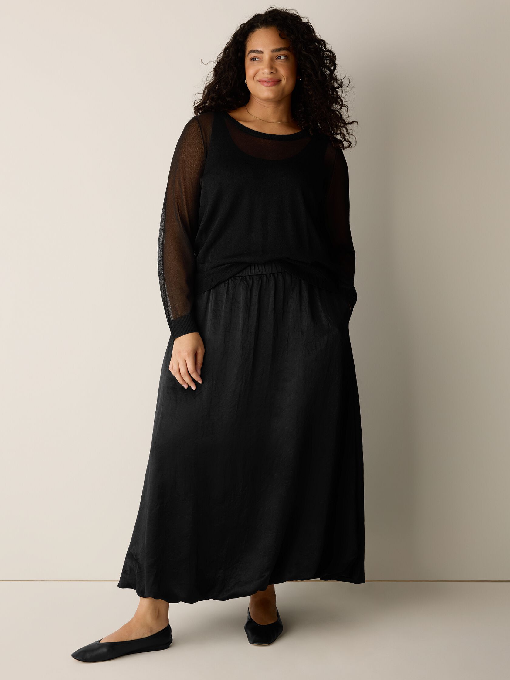Textured Satin Bubble Hem Skirt