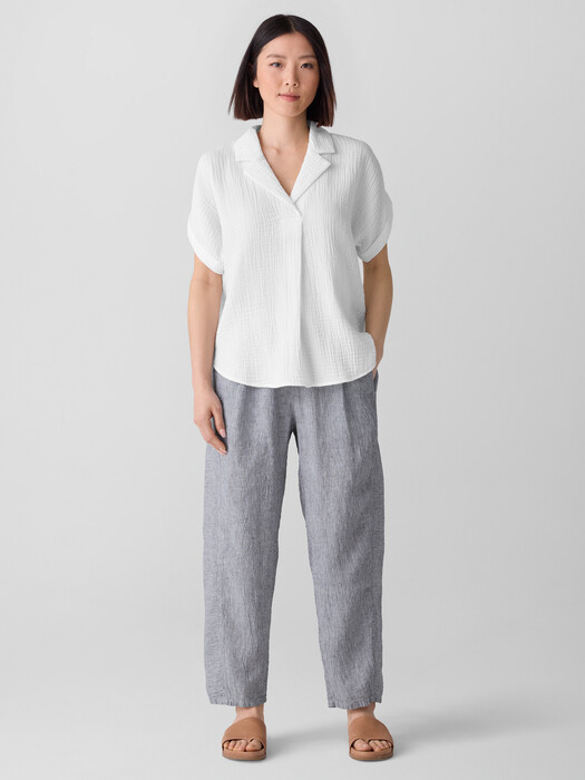 Puckered Organic Linen Stripe Lantern Pant