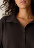 Waffle Cotton Blend Doubleknit High Collar Henley Top